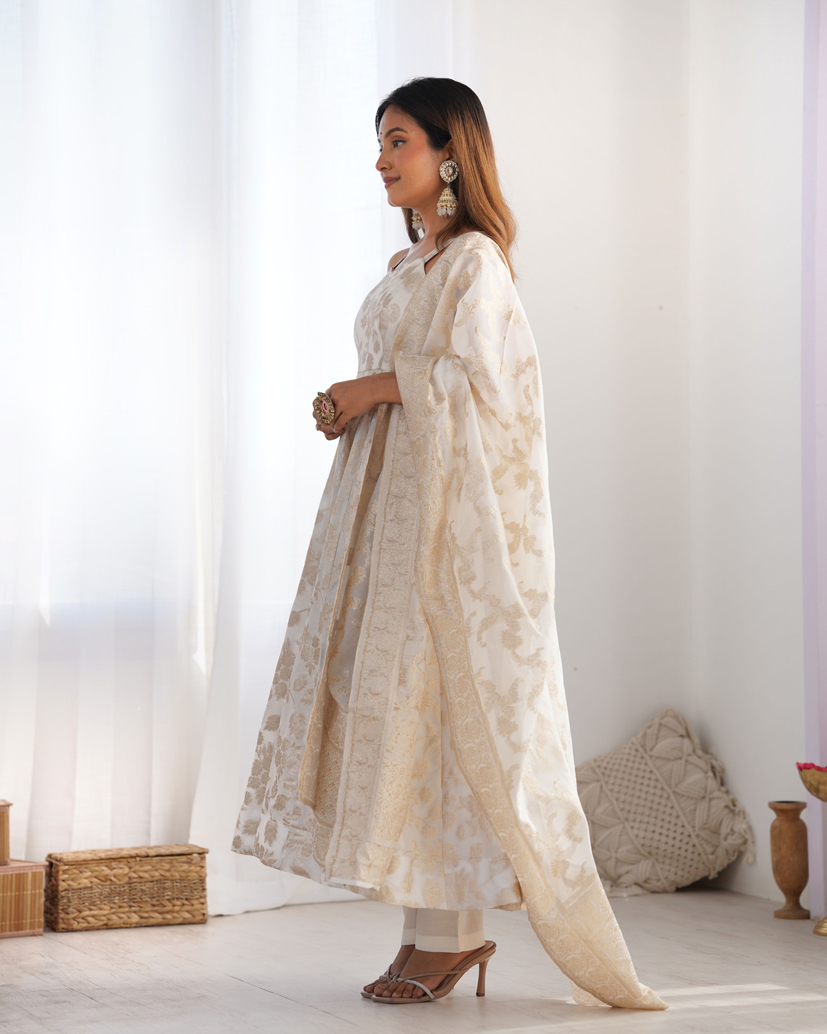 Image of KURTIBELLA Printed Anarkali Kurta, Bottom & Dupatta Set