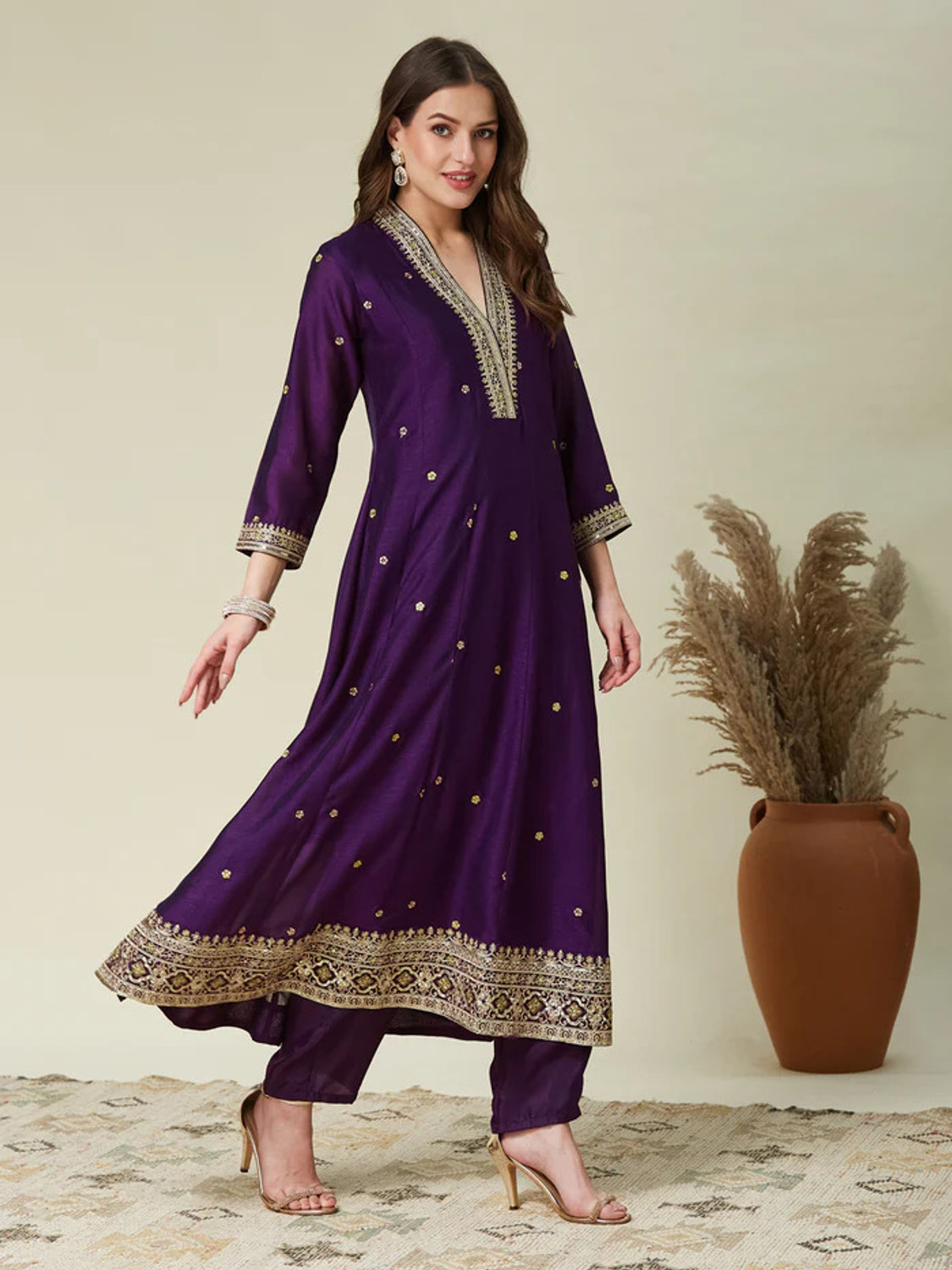Image of rutva Embroidered Kurta, Trouser /Pant & Dupatta Set