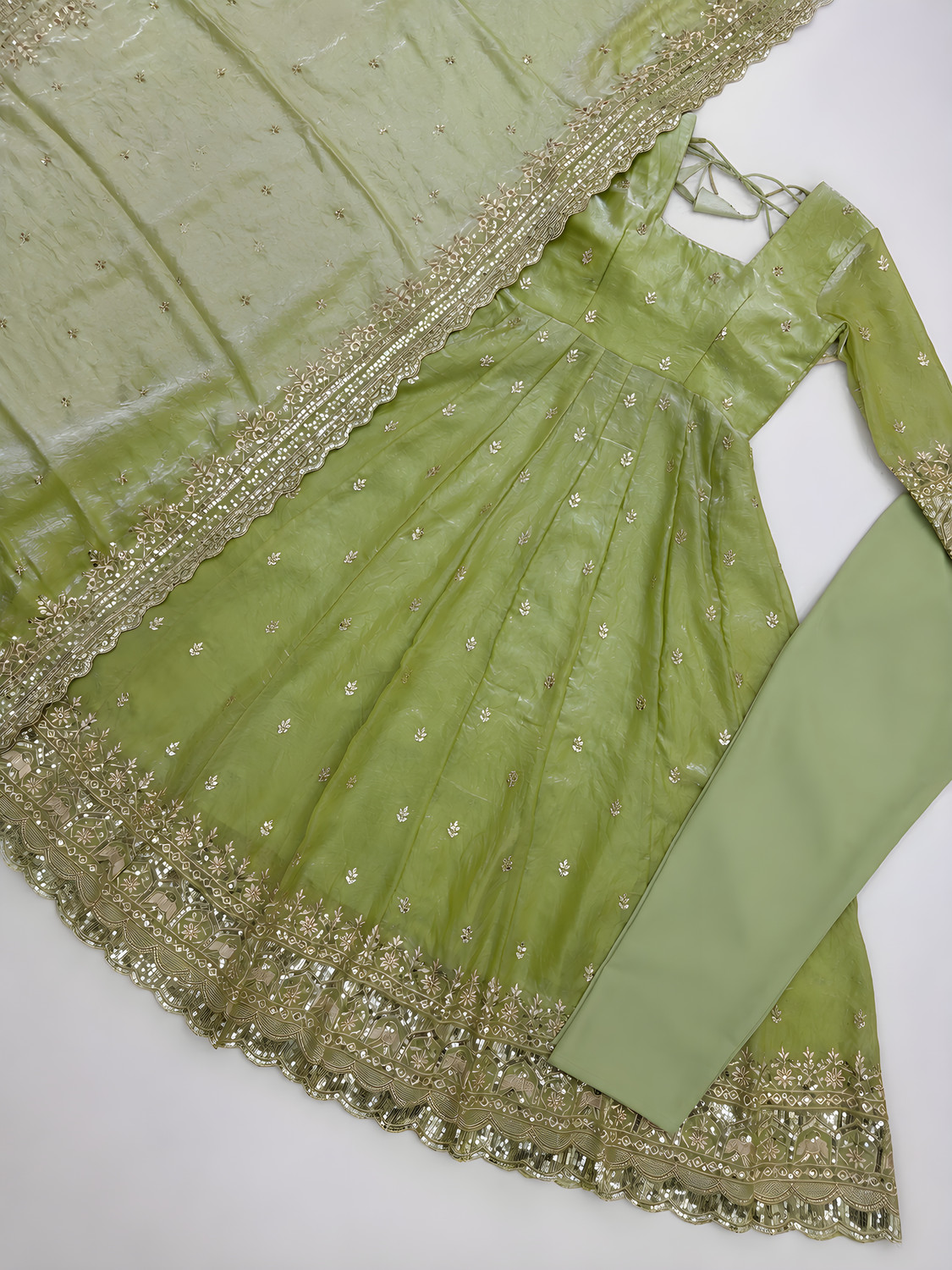 Image of nitigliw Embroidered Anarkali Kurta, Bottom & Dupatta Set