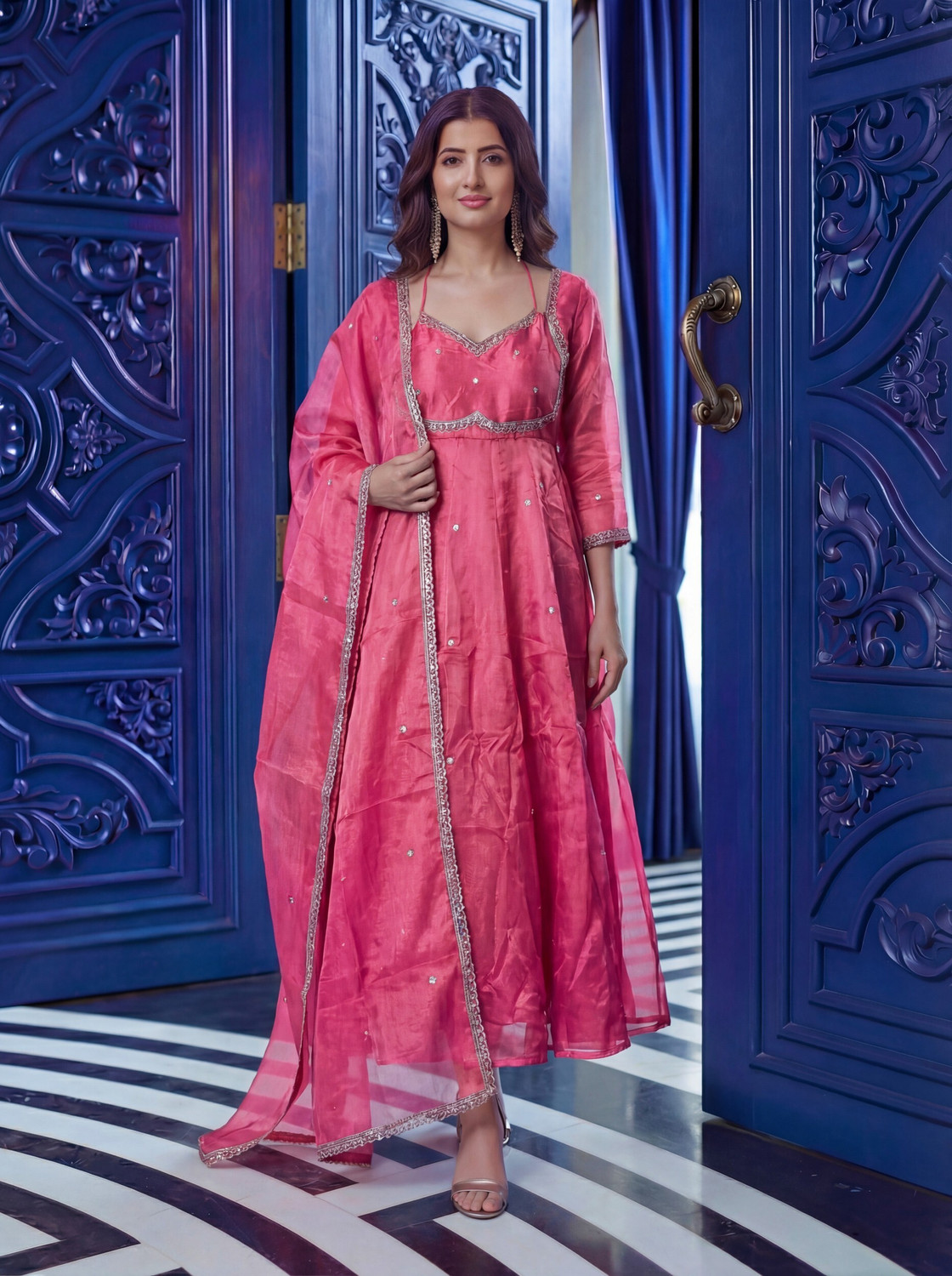 Image of Divastri Embroidered Anarkali Kurta, Bottom & Dupatta Set
