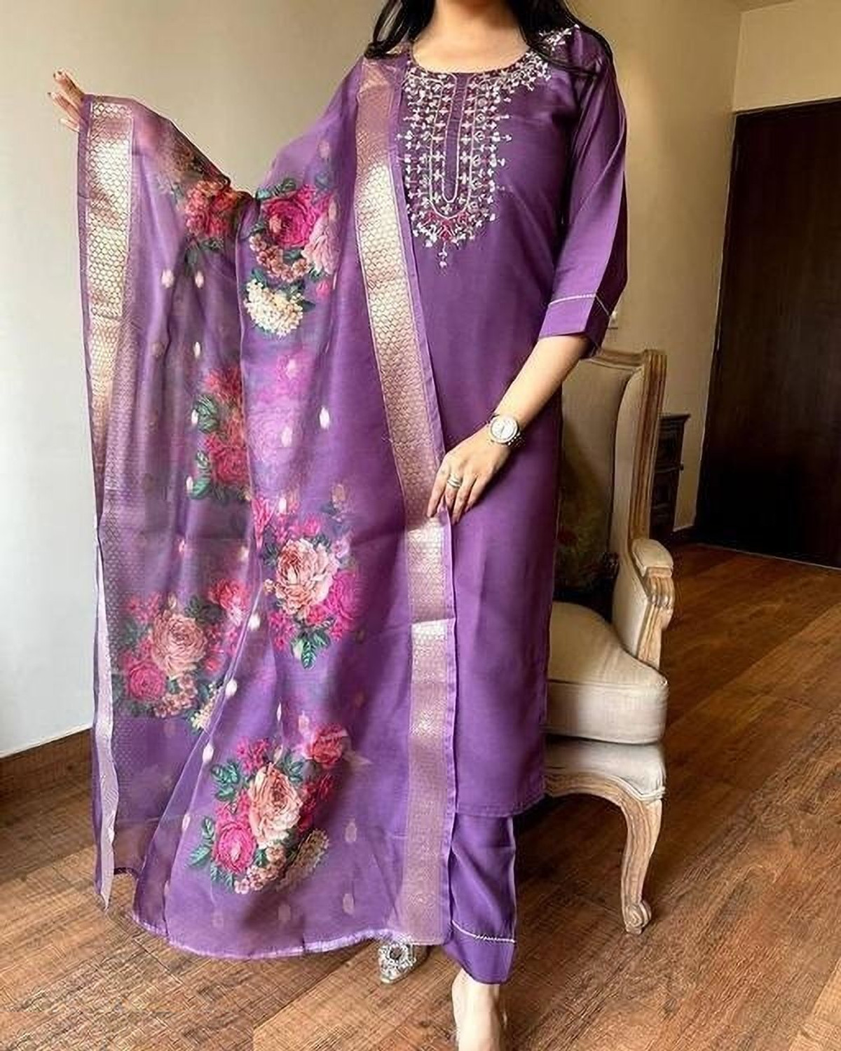Image of Zinariya Fab Embroidered Kurta, Salwar & Dupatta Set