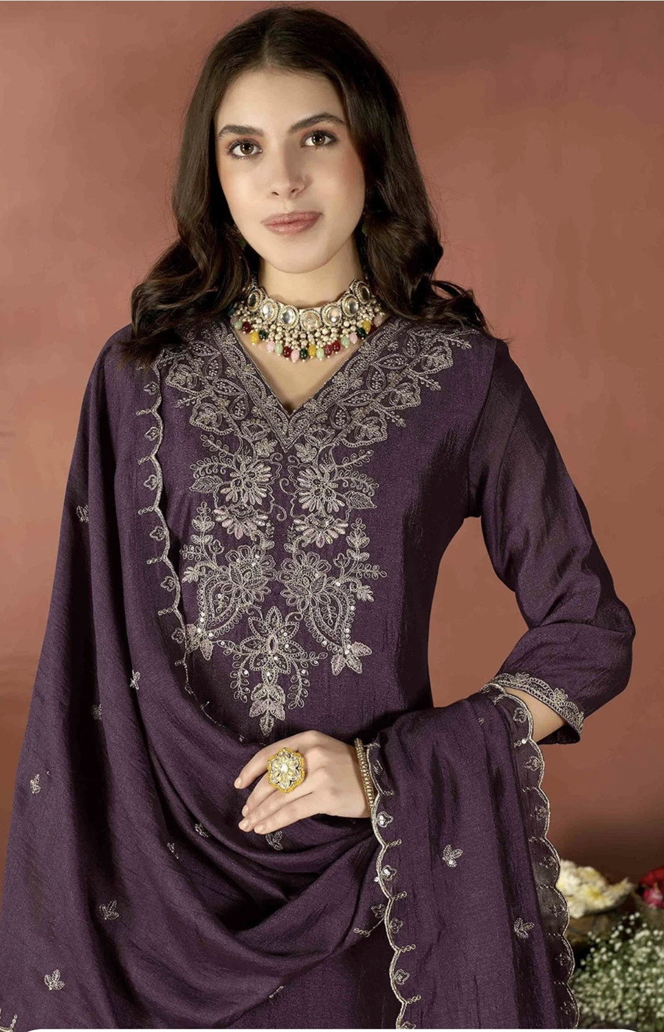 Image of Prasha Fashion Embroidered Kurta, Trouser /Pant & Dupatta Set