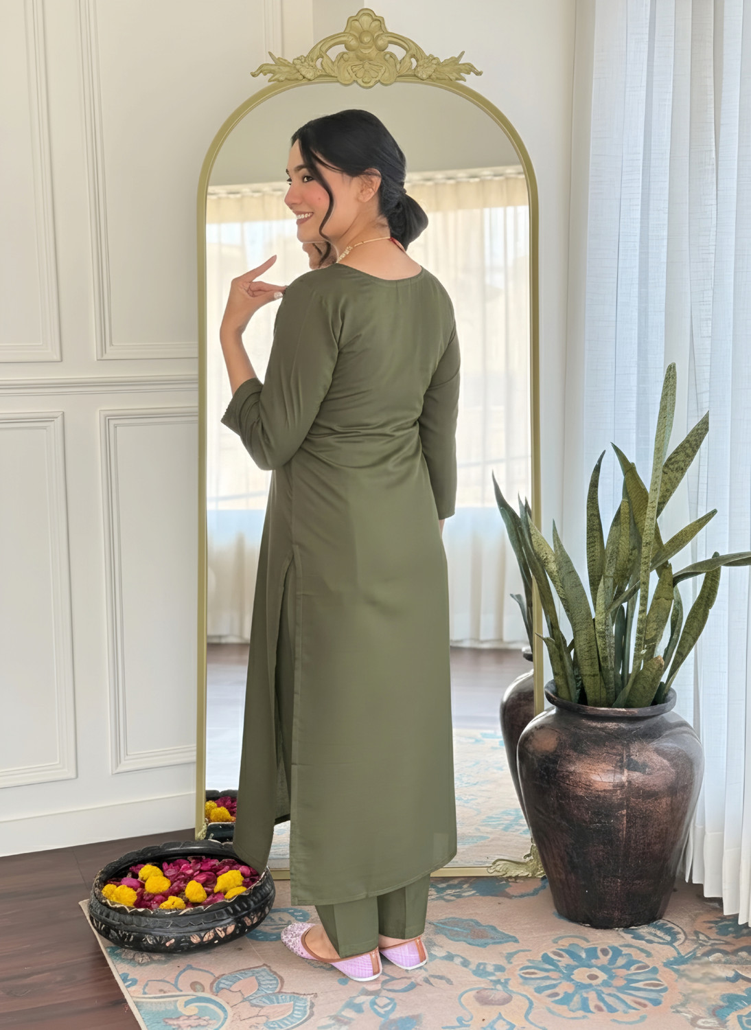 Image of SHYAM BANSI Embroidered Kurta, Trouser /Pant & Dupatta Set