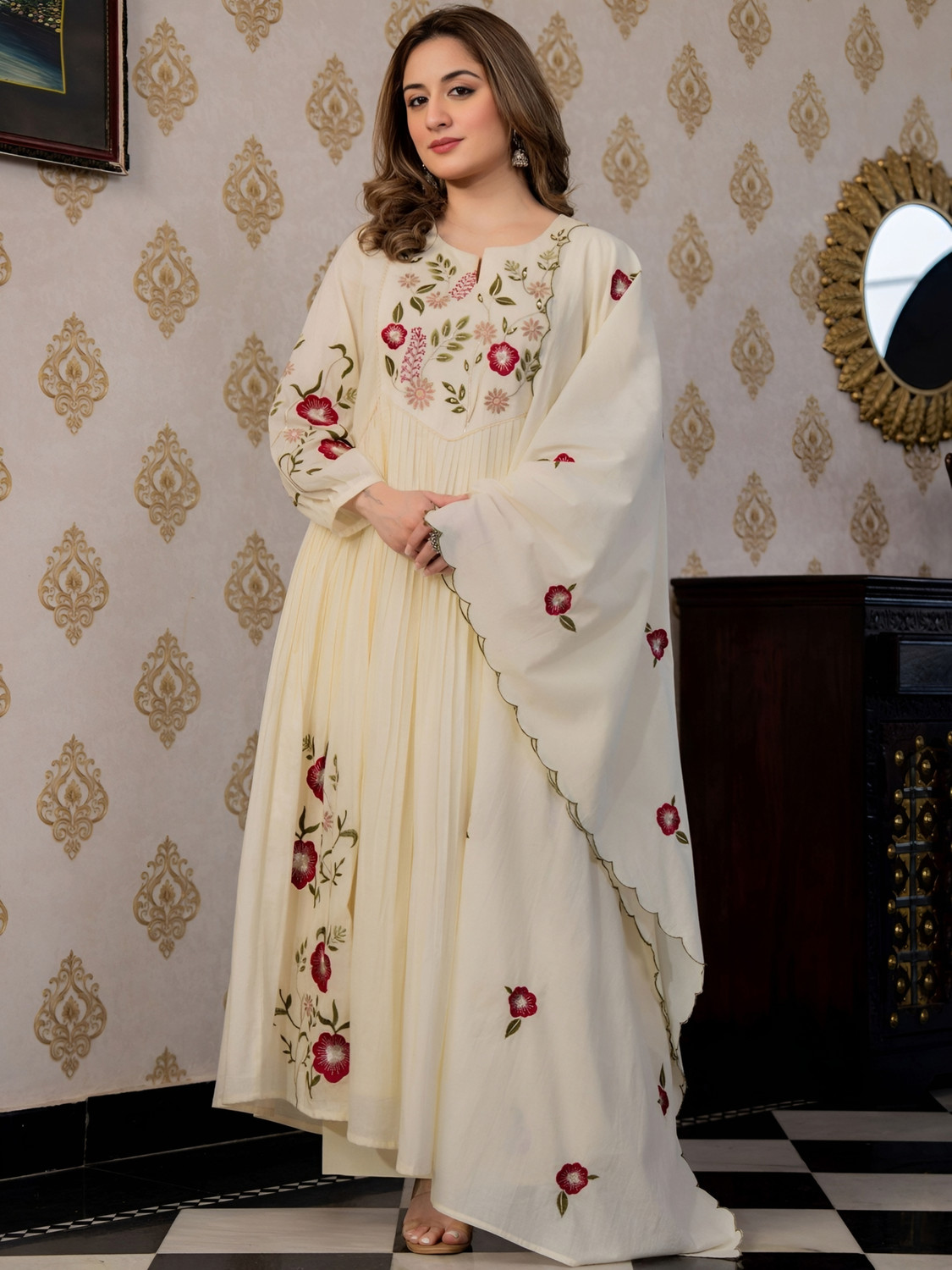 Image of Sulavra Embroidered Kurta, Trouser /Pant & Dupatta Set