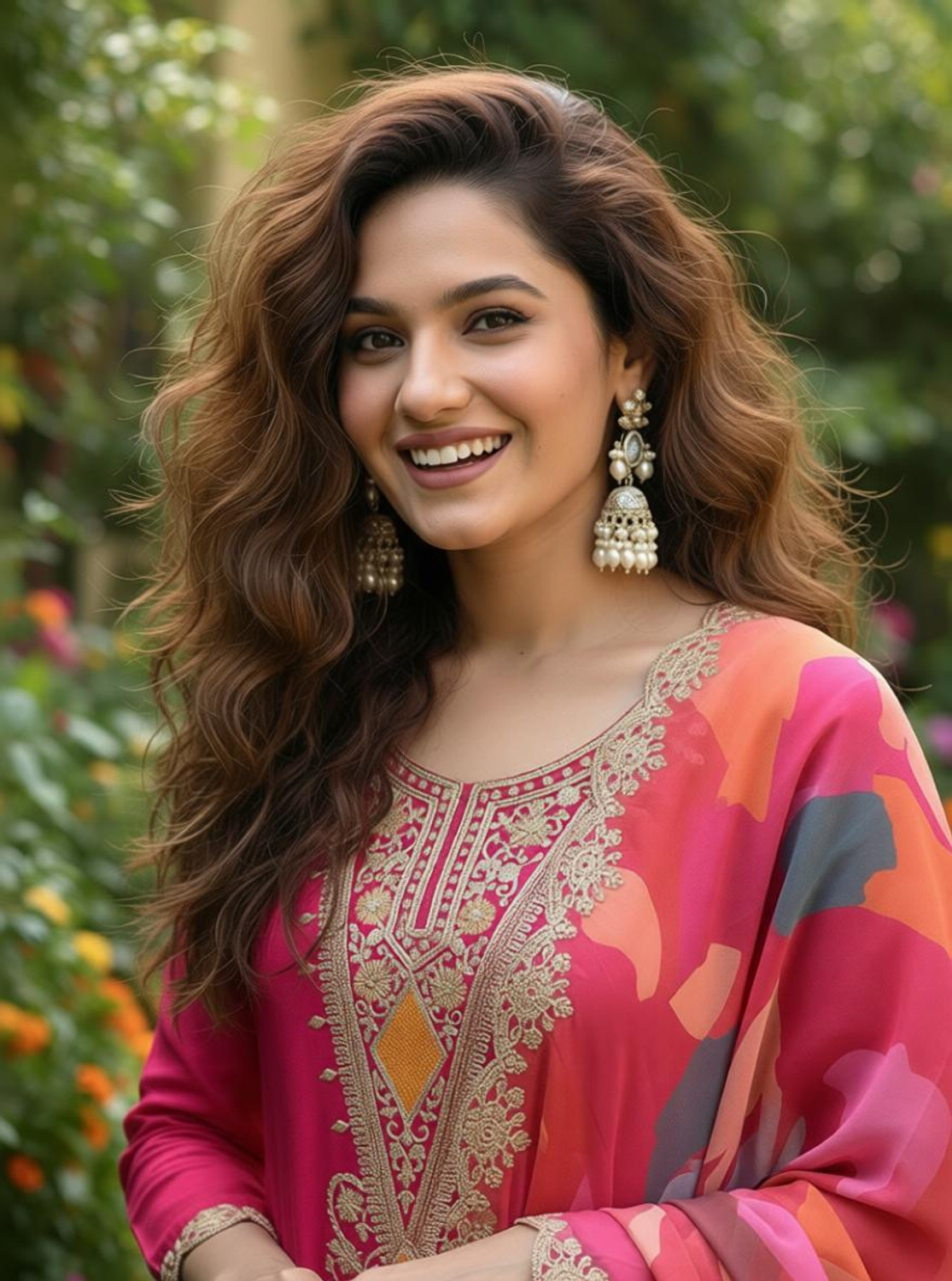Image of ORRIYA Embroidered Kurta, Trouser /Pant & Dupatta Set