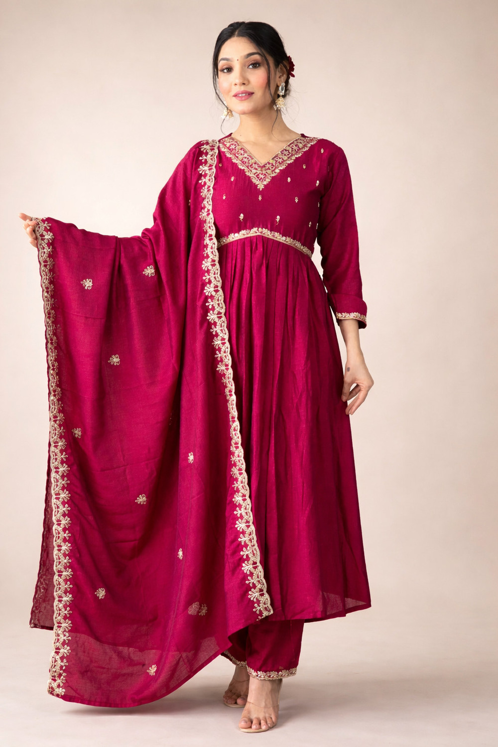Image of hiyan Solid Anarkali Kurta, Bottom & Dupatta Set