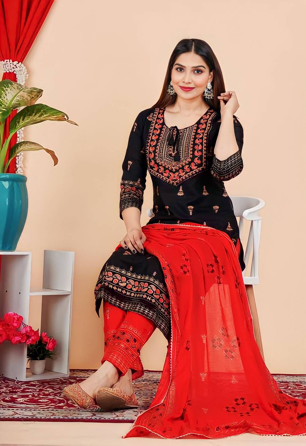 badodiya's Printed Kurta, Palazzo & Dupatta Set