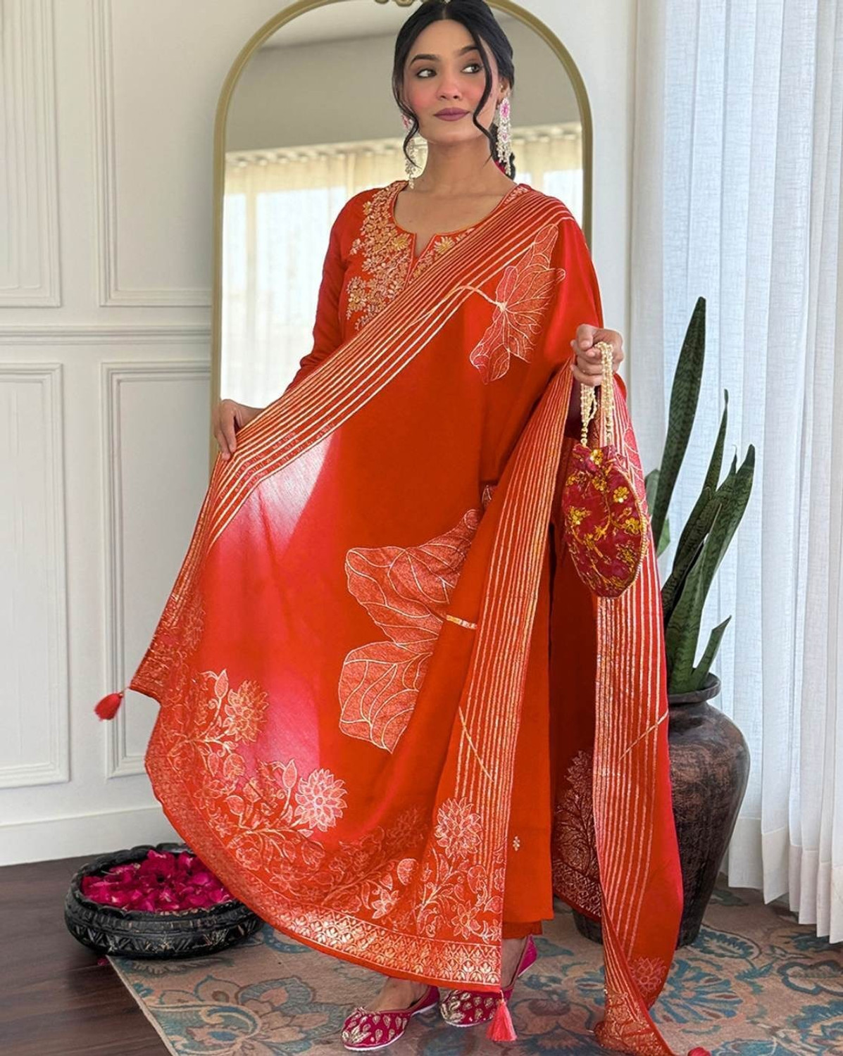 Image of C4A Embroidered Kurta, Trouser /Pant & Dupatta Set