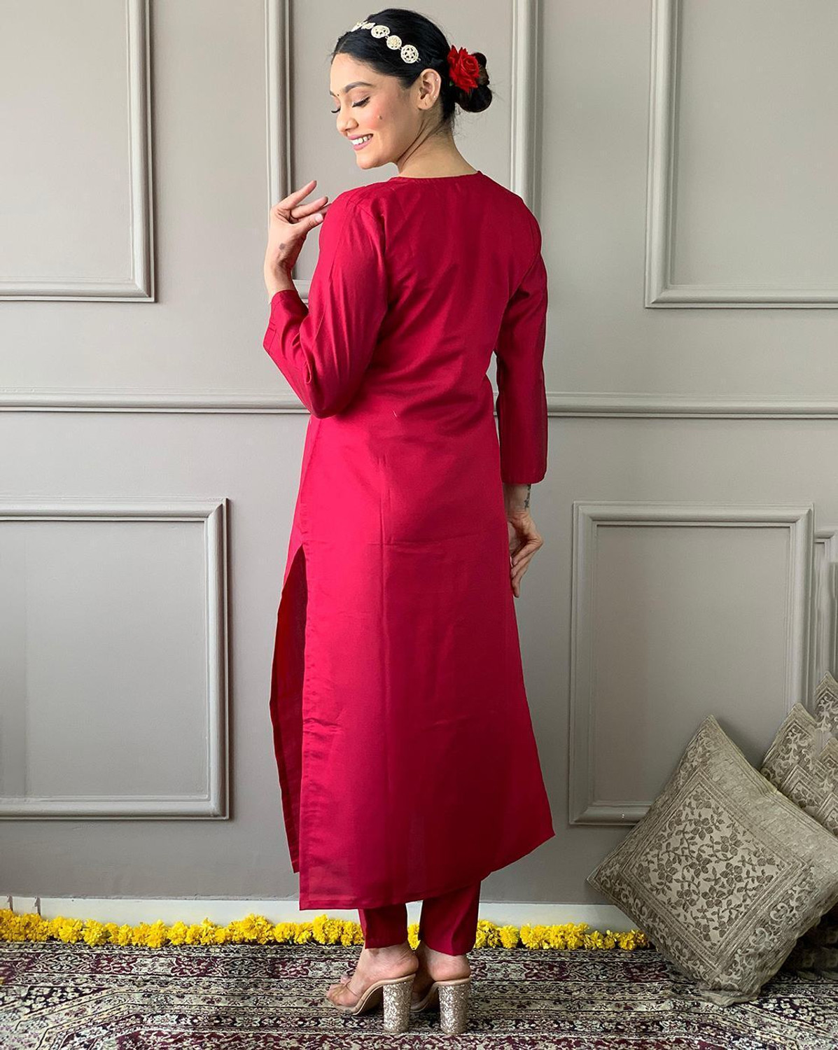 Image of C4A Embroidered Kurta, Trouser /Pant & Dupatta Set