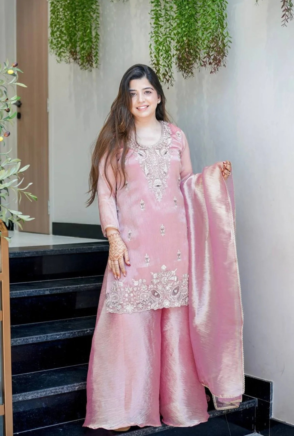 Image of ZONFAB Embroidered Kurta, Sharara & Dupatta Set