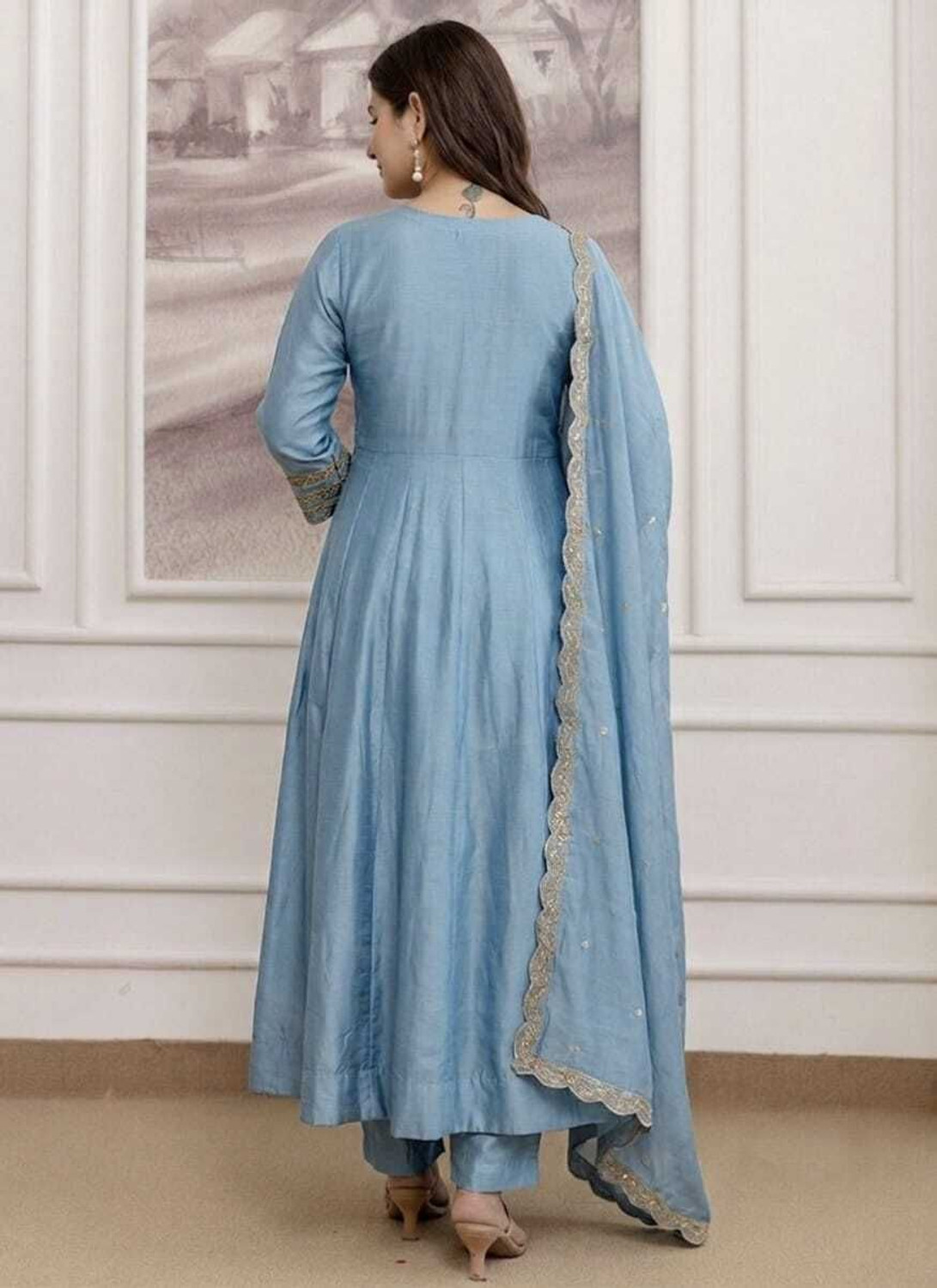 Image of KALKI COLLECTION Printed Anarkali Kurta, Bottom & Dupatta Set