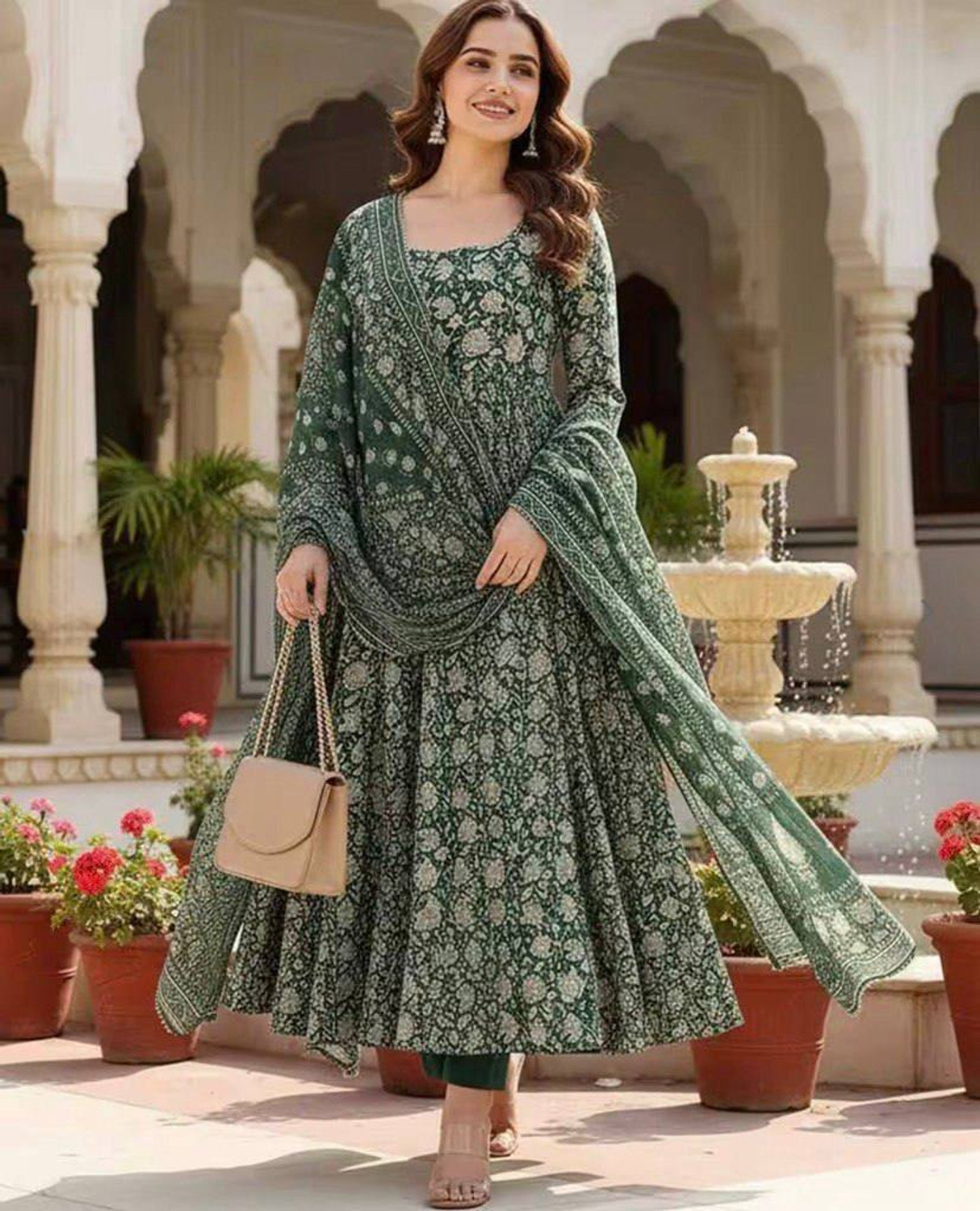 Image of moxinfashion Self Design Anarkali Kurta, Bottom & Dupatta Set