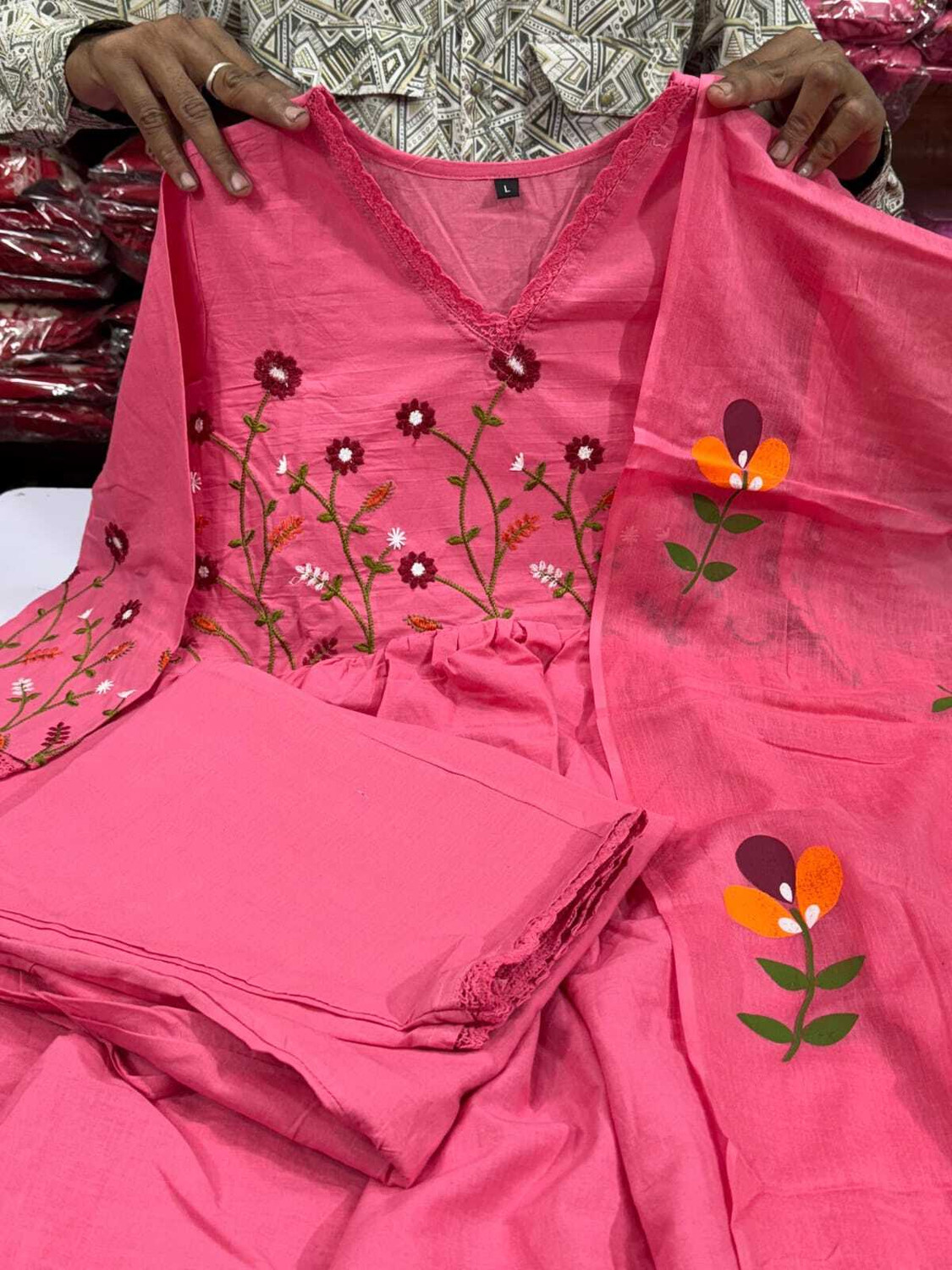 Image of CHECHI Embroidered Kurta, Palazzo & Dupatta Set