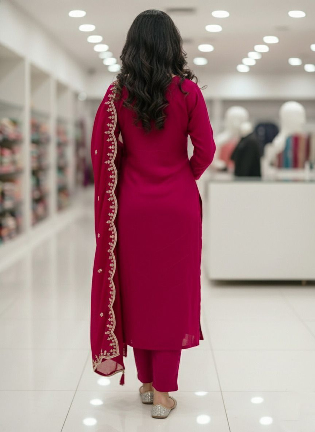 Image of SWASTINX Embroidered Kurta, Trouser /Pant & Dupatta Set