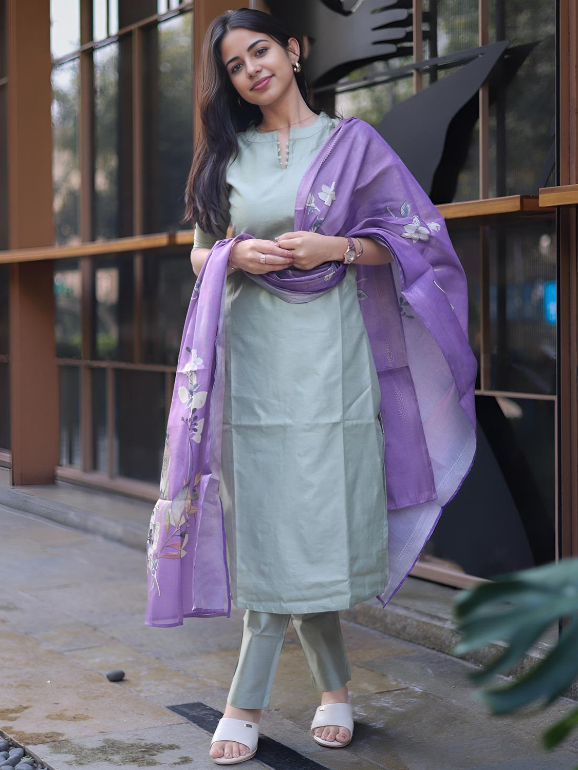 Image of Sun Fashion And Lifestyle Solid Kurta, Salwar & Dupatta Set