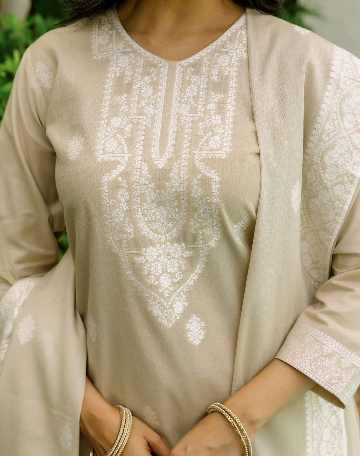 Image of Tasrika Embellished, Woven Kurta, Trouser /Pant & Dupatta Set