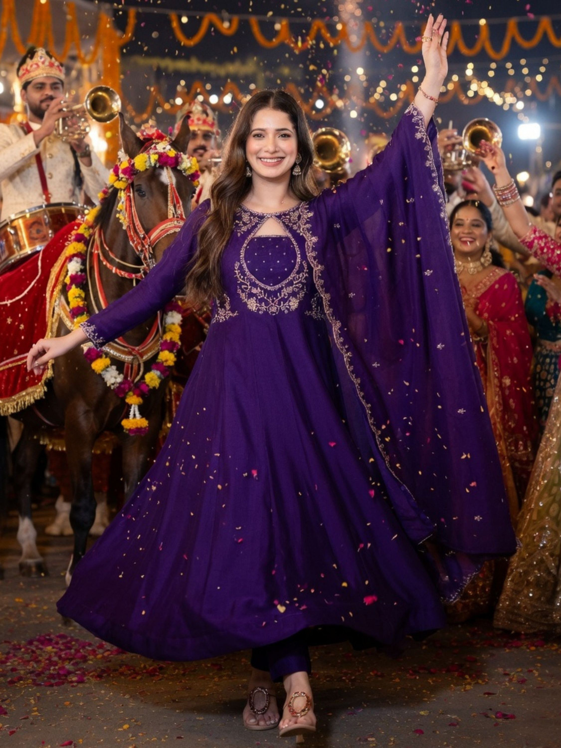 Tasrika Embroidered Anarkali Kurta, Bottom & Dupatta Set