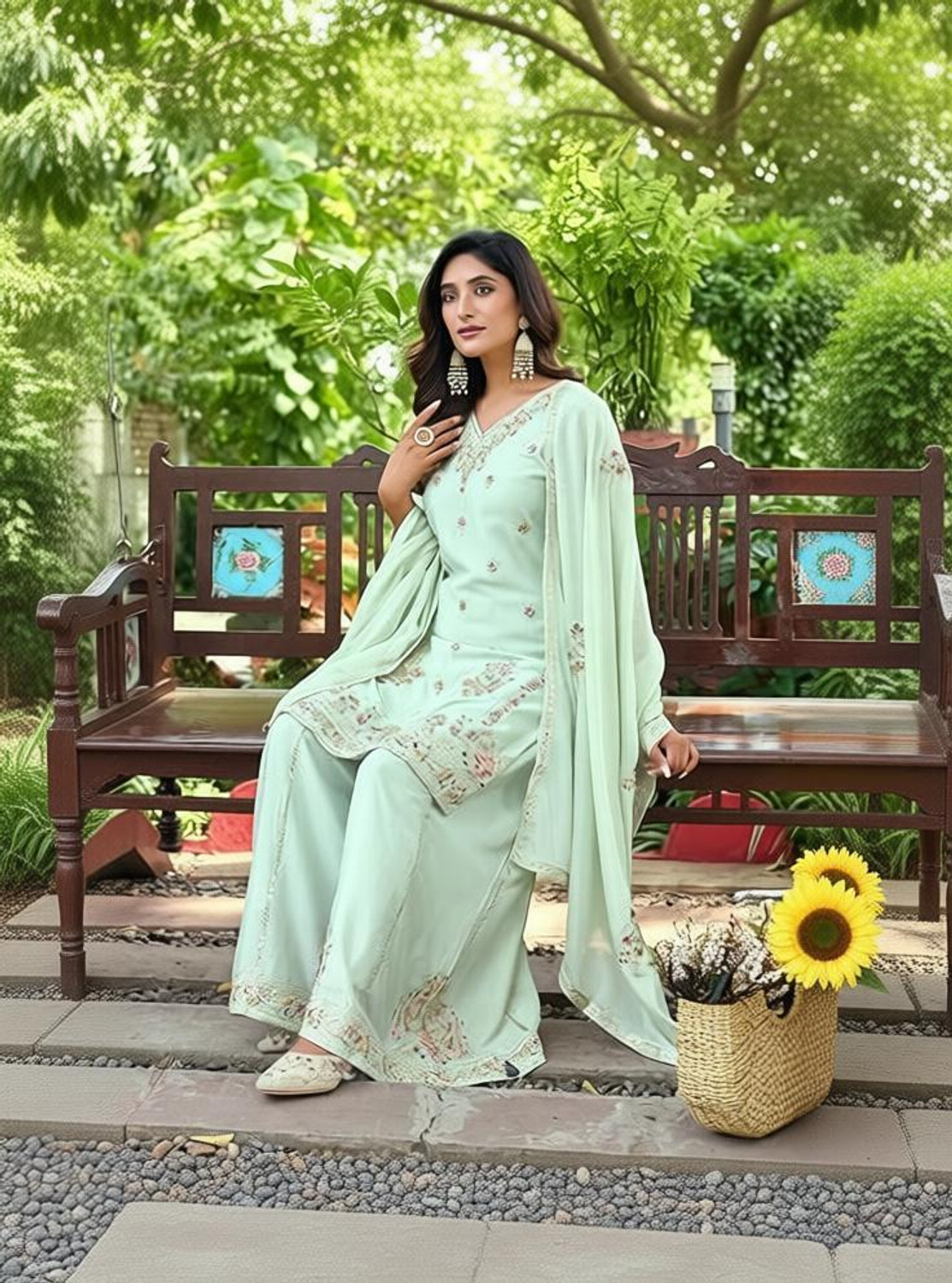 SHISHKALA Embroidered Kurta, Sharara & Dupatta Set