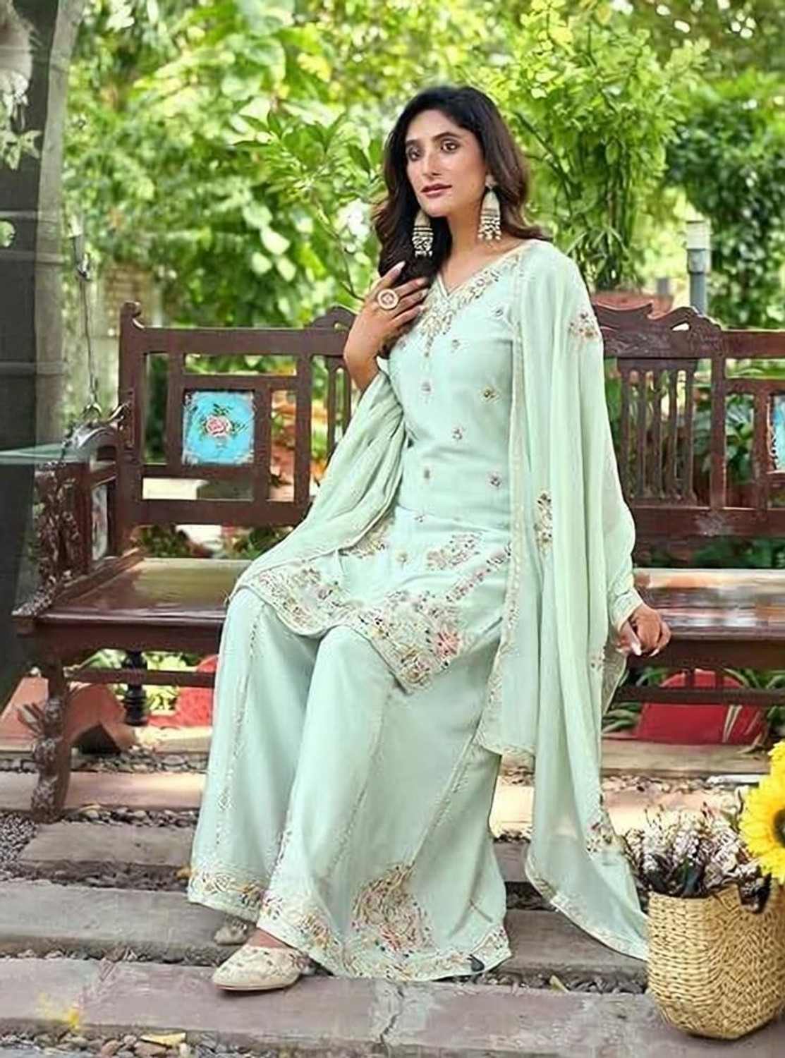 Image of SHISHKALA Embroidered Kurta, Sharara & Dupatta Set