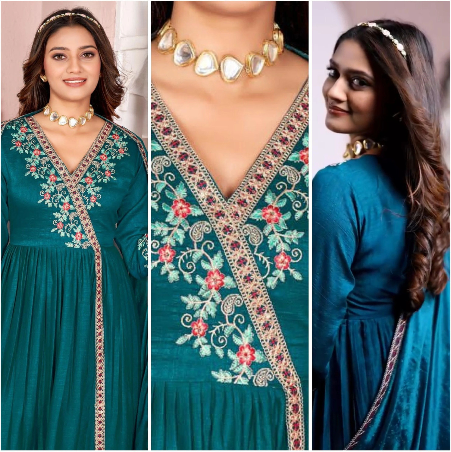 Image of P Three Pluse Embroidered Kurta, Palazzo & Dupatta Set
