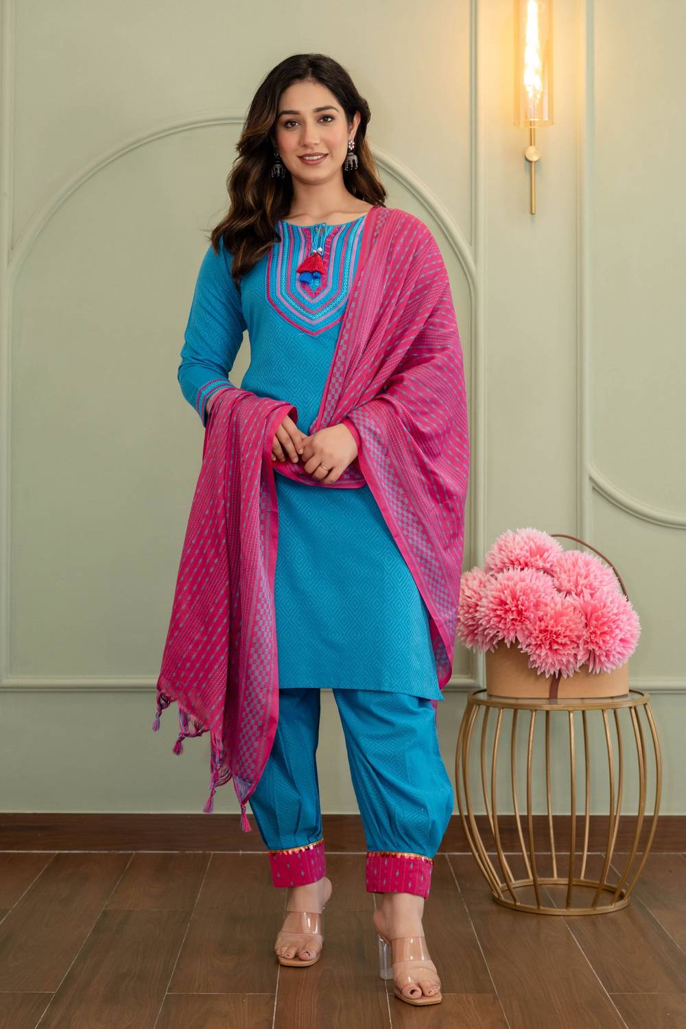 BuraakTexmart Self Design Kurta, Salwar & Dupatta Set