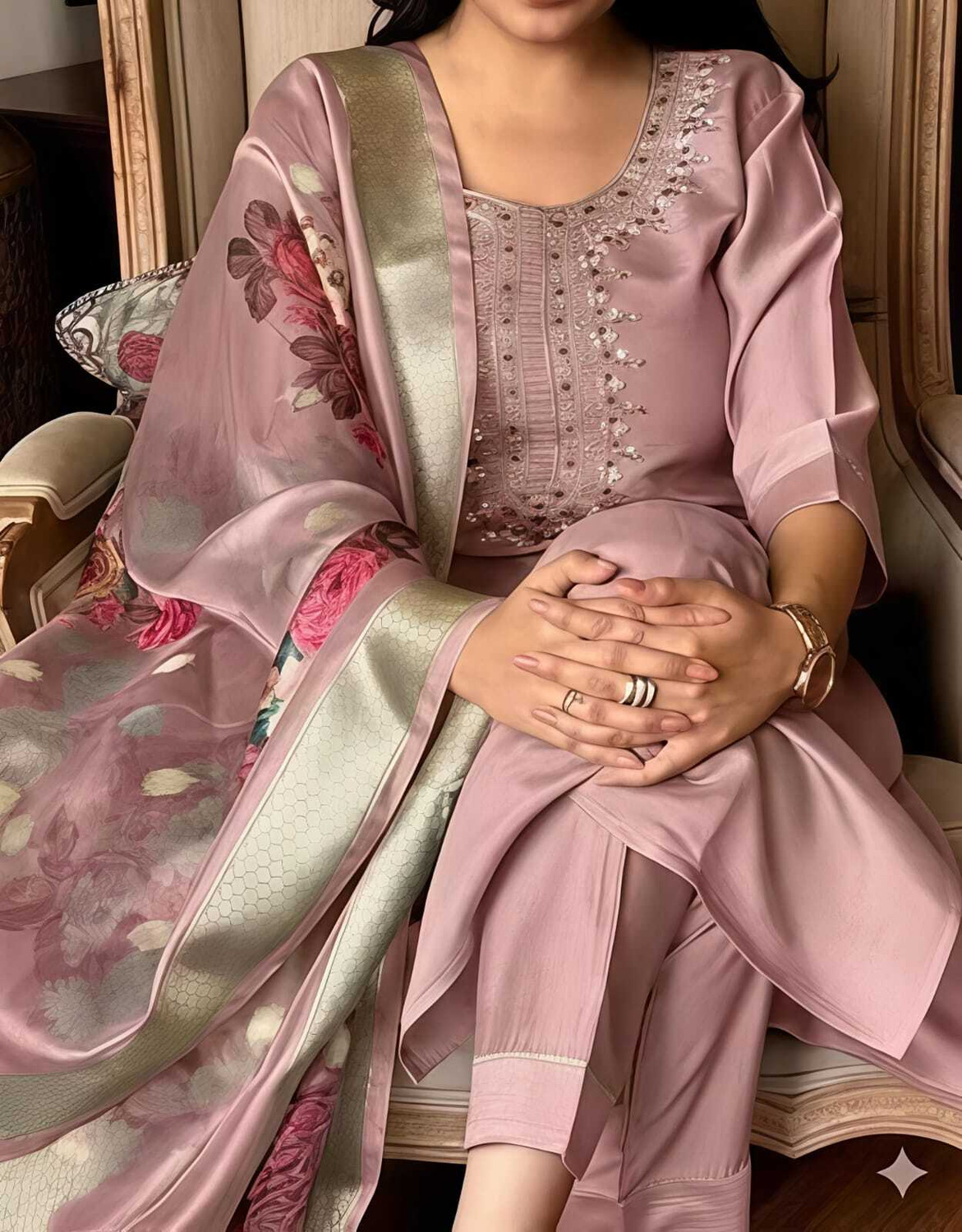 Image of Dwarkesh Embroidered Kurta, Trouser /Pant & Dupatta Set