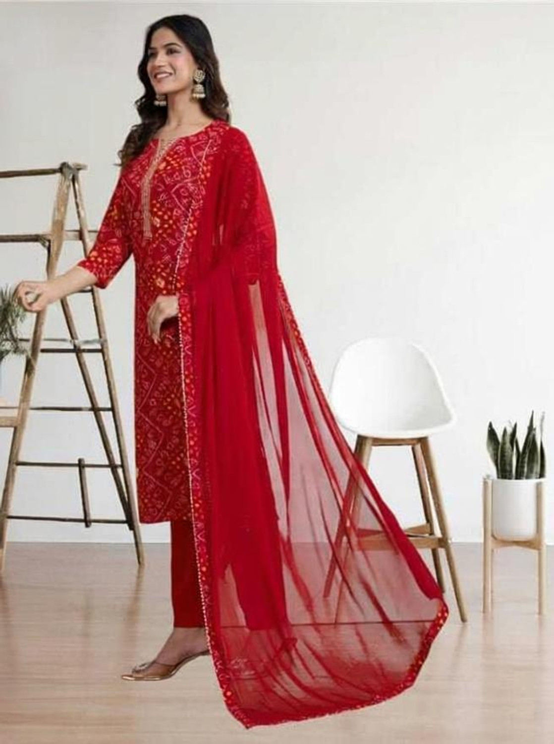 Image of RAS RANI Embroidered Kurta, Churidar & Dupatta Set
