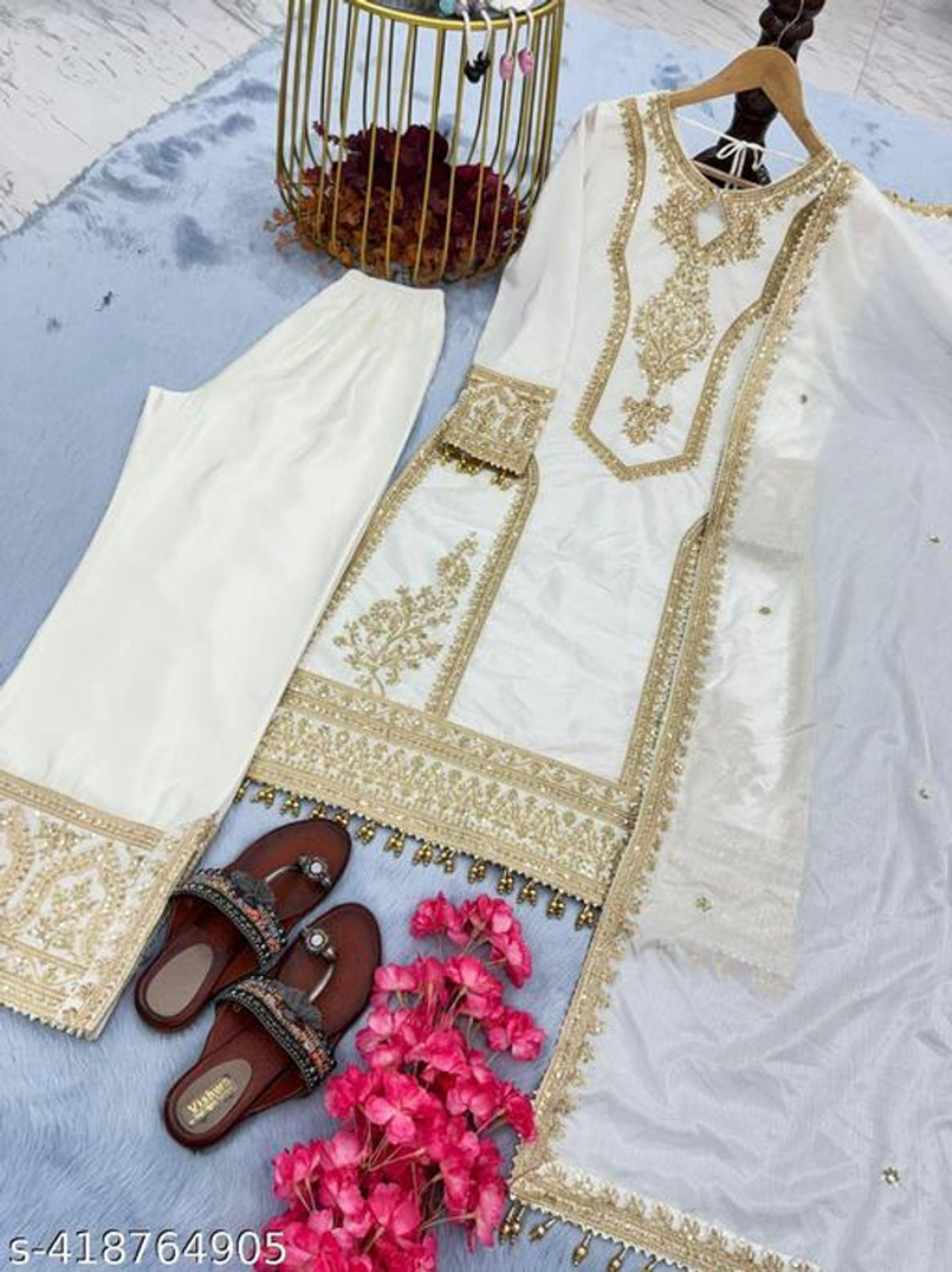 Image of Bhavani Creation Embroidered Kurta, Trouser /Pant & Dupatta Set
