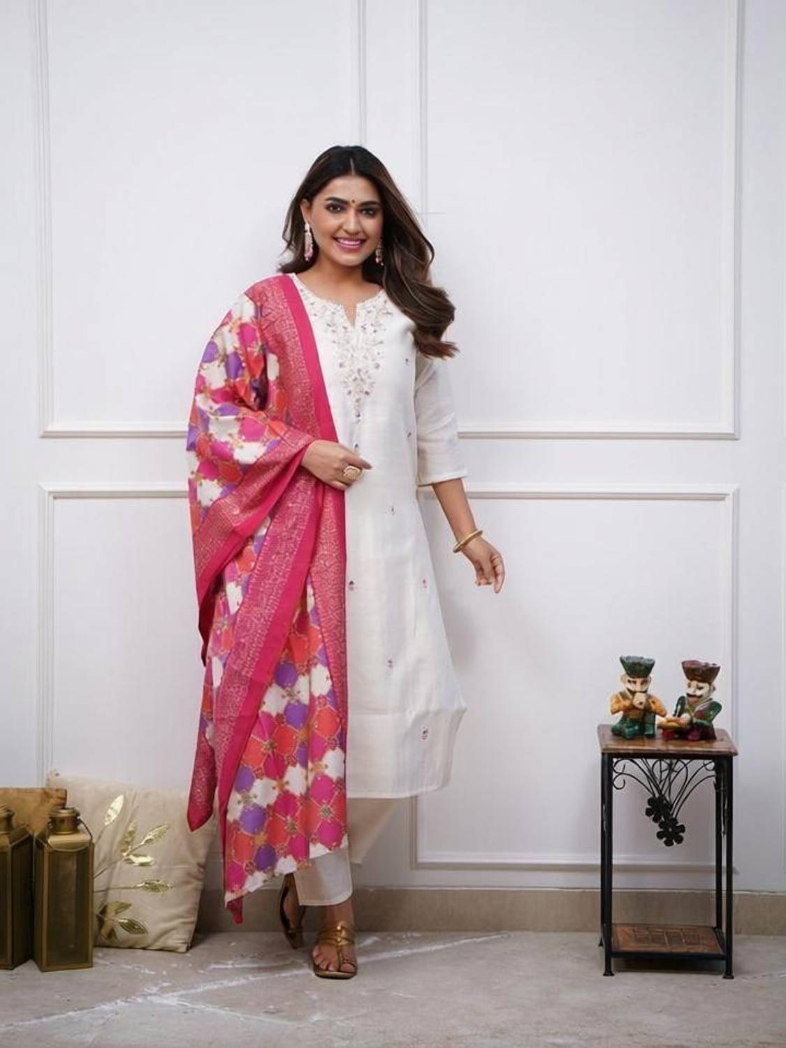 Barth Enterprise Embroidered Kurta, Trouser/Pant & Dupatta Set