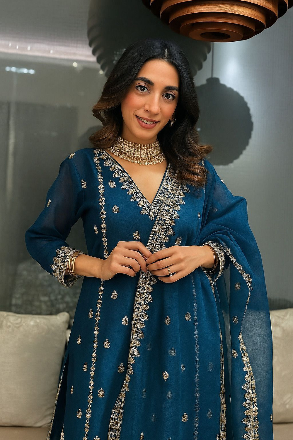 Image of freshbook Embroidered Kurta, Salwar & Dupatta Set