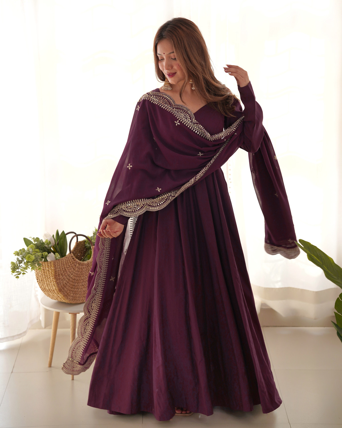 Image of LABELKBBRAND Embroidered Anarkali Kurta, Bottom & Dupatta Set