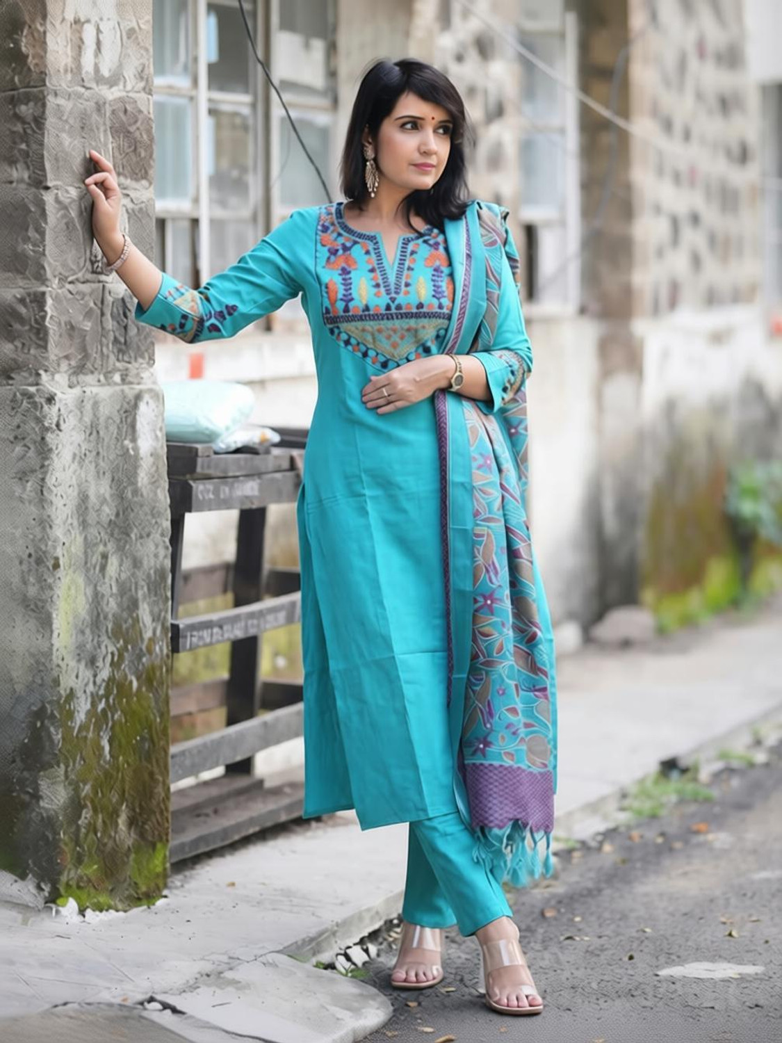 Image of SIMRAN FASHION Printed Kurta, Palazzo & Dupatta Set