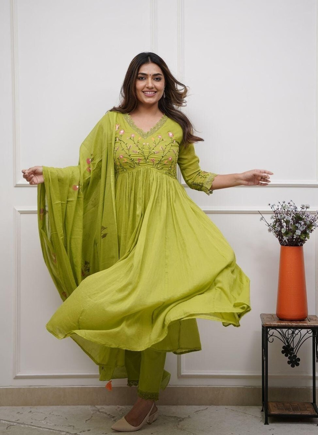 Image of SSART Embroidered Anarkali Kurta, Bottom & Dupatta Set