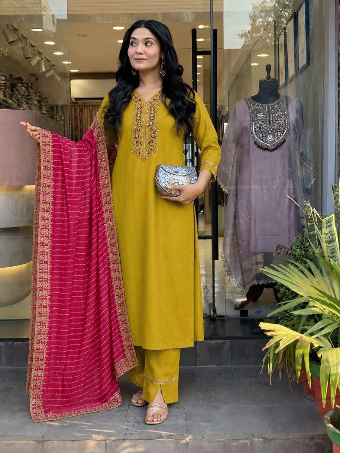 Image of ANERITEXARC Embroidered Kurta, Trouser /Pant & Dupatta Set