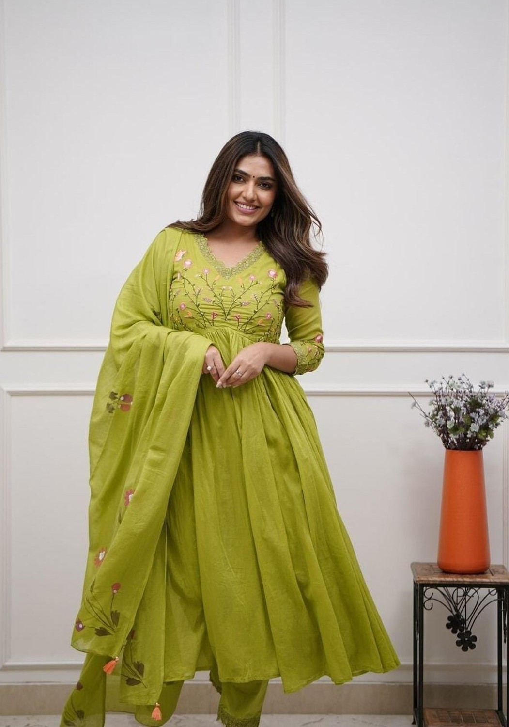 Image of SSART Embroidered Anarkali Kurta, Bottom & Dupatta Set
