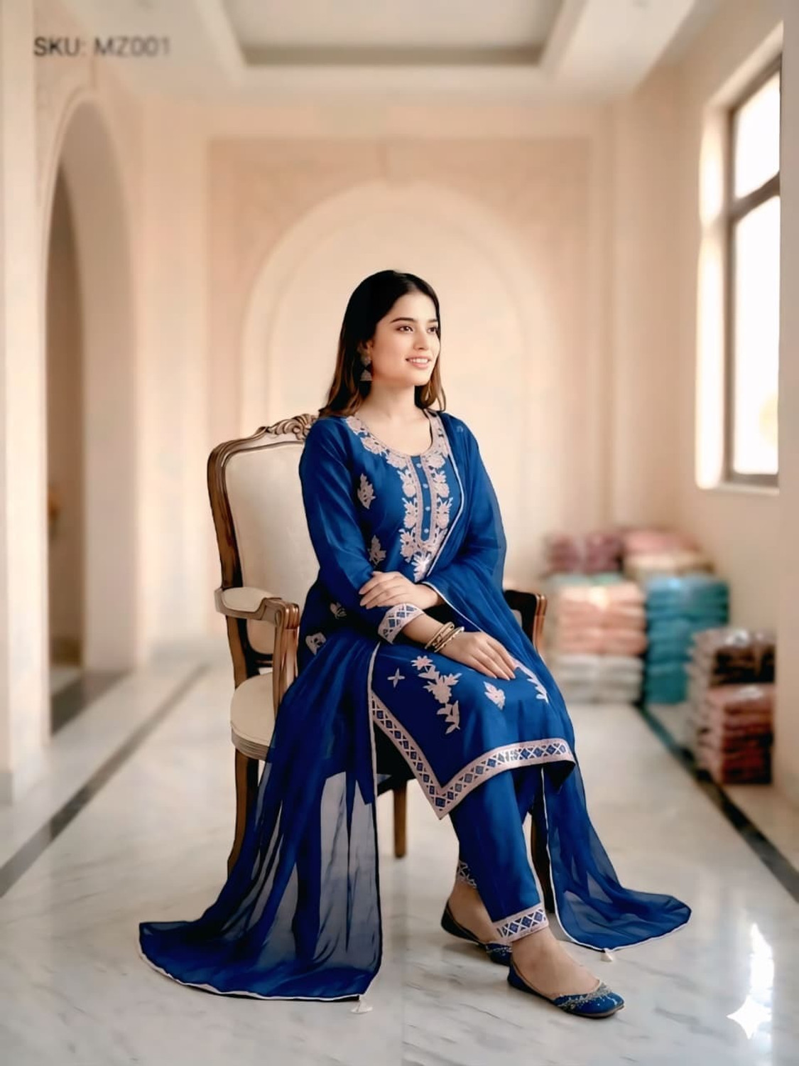Image of FARHATFASHION Embroidered Kurta, Trouser /Pant & Dupatta Set