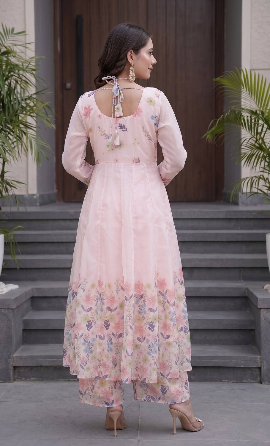 TRANDTIDE Organza Digital Print Anarkali Gown Set - Image 3