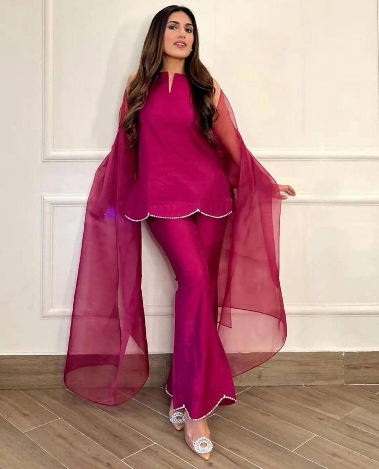 Image of Radhey Trendz Self Design Kurta, Palazzo & Dupatta Set