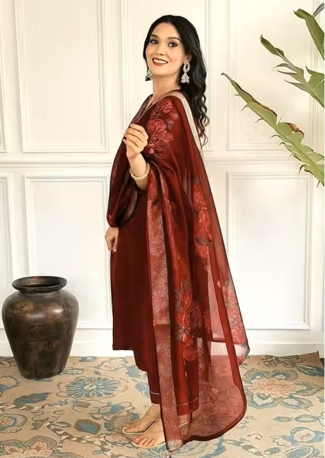 Image of JDENTERPRISS Embroidered Kurta, Churidar & Dupatta Set