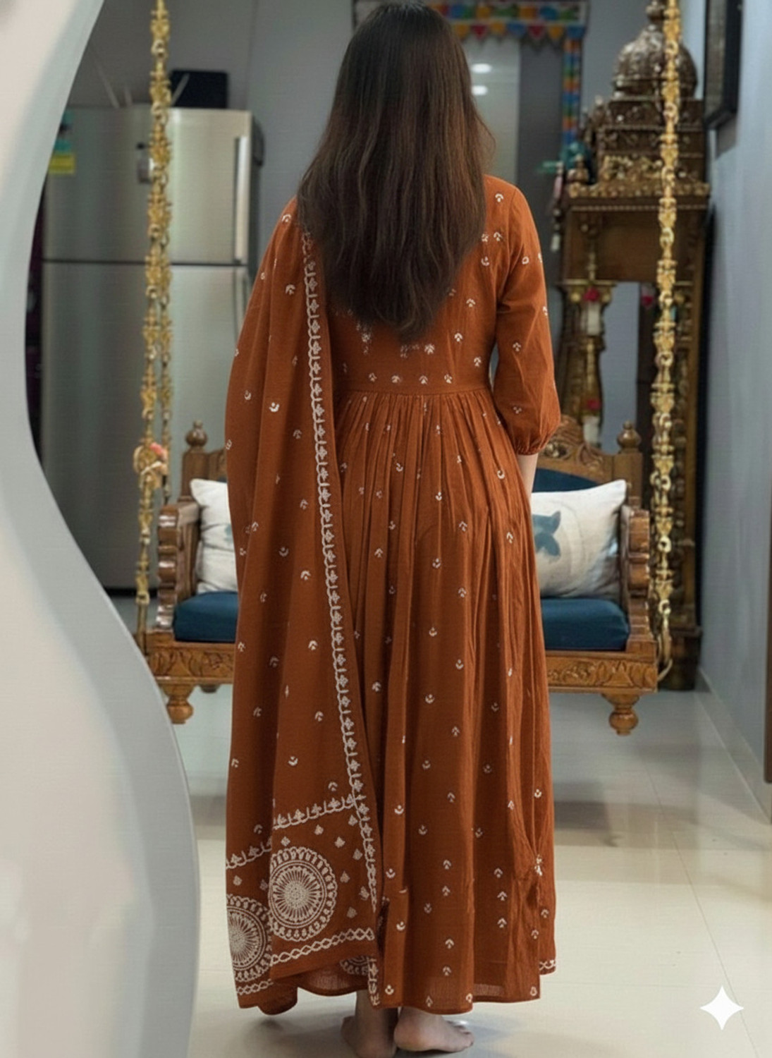 Image of SHOPPRESTO Embroidered Anarkali Kurta, Bottom & Dupatta Set