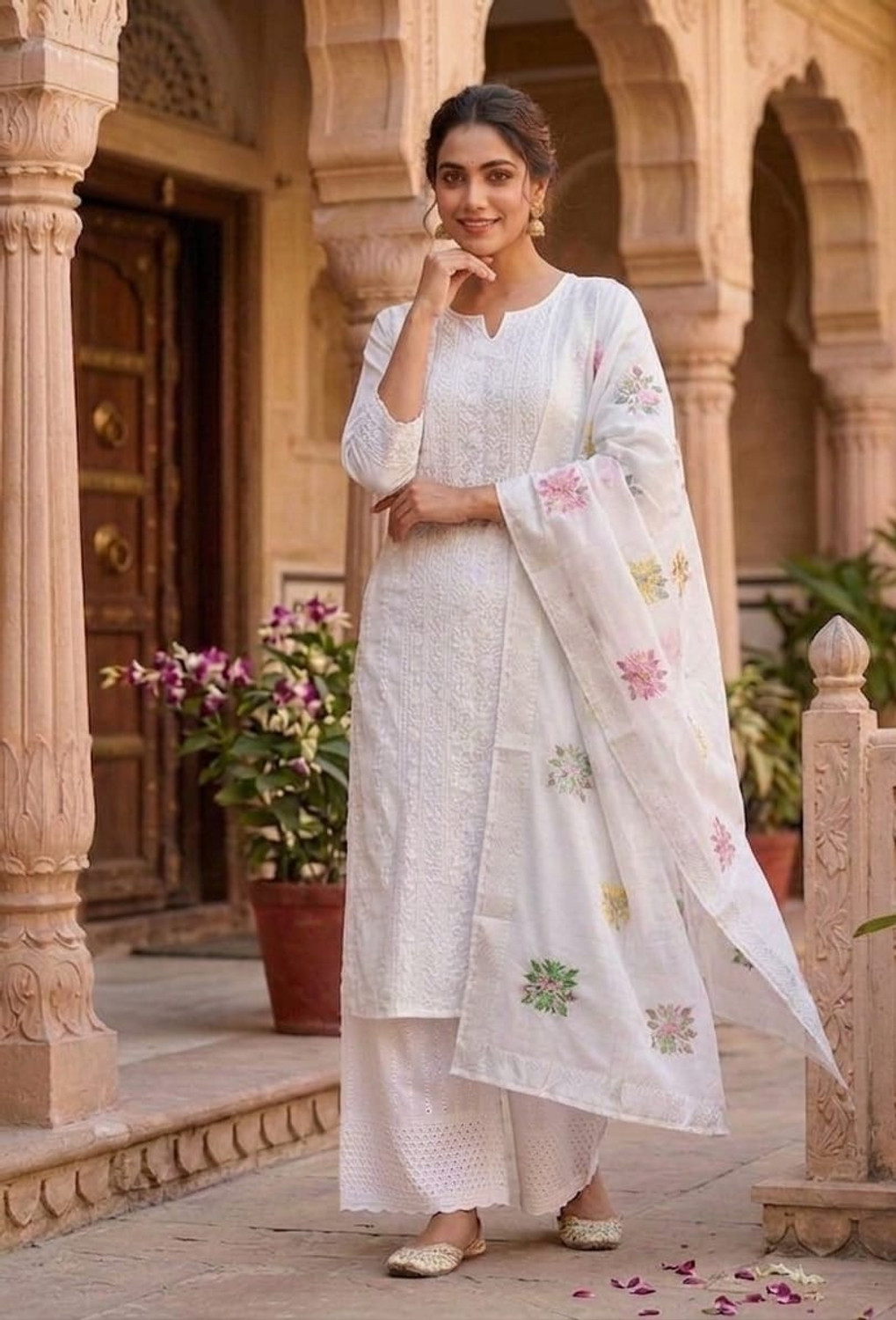Image of nejadhari fashion Embroidered Kurta, Palazzo & Dupatta Set