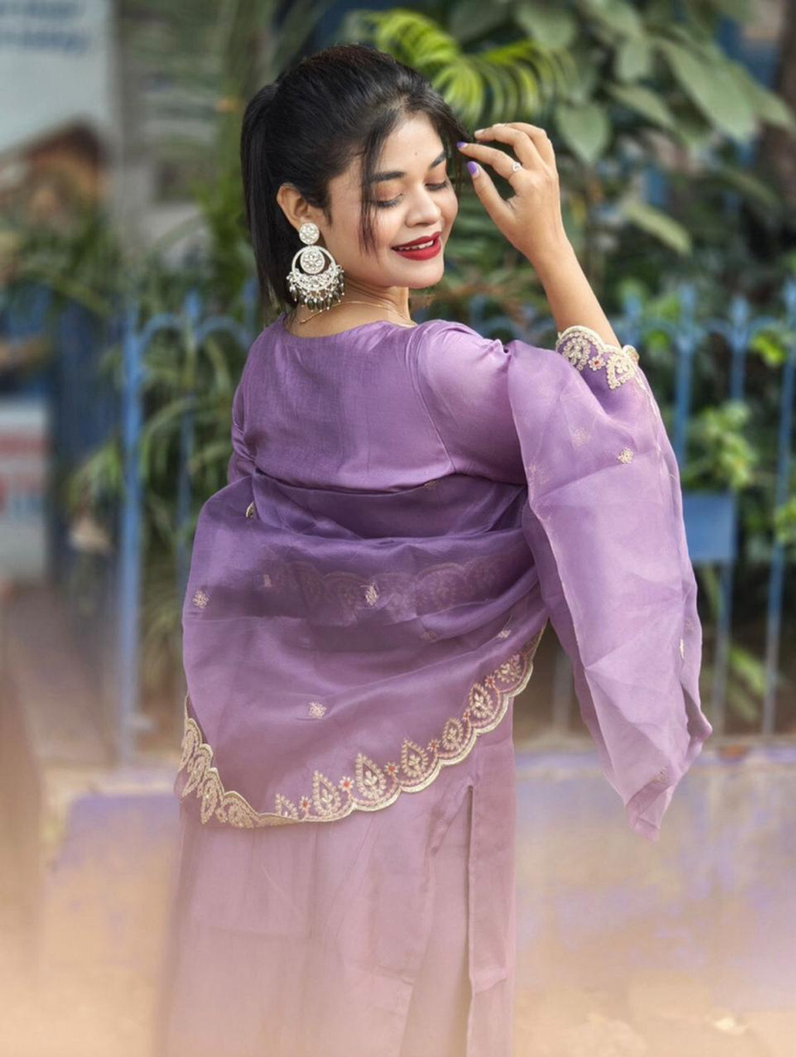 Image of CLAVINET Embroidered Kurta, Trouser /Pant & Dupatta Set