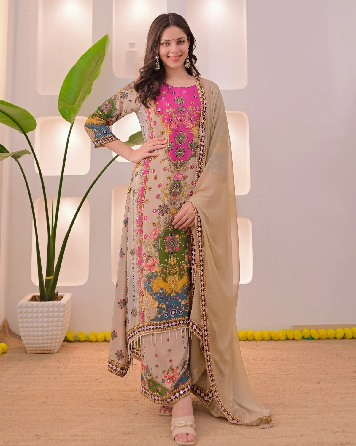 Image of HBJ FASHION Printed Anarkali Kurta, Bottom & Dupatta Set