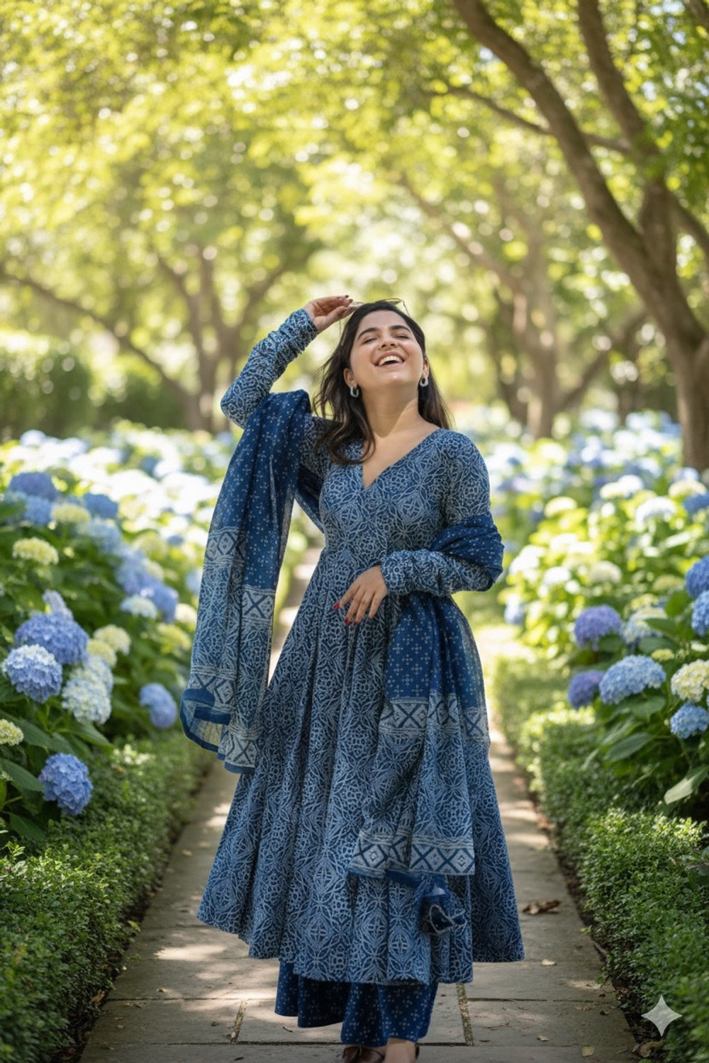 Image of AZYERA Printed Anarkali Kurta, Bottom & Dupatta Set