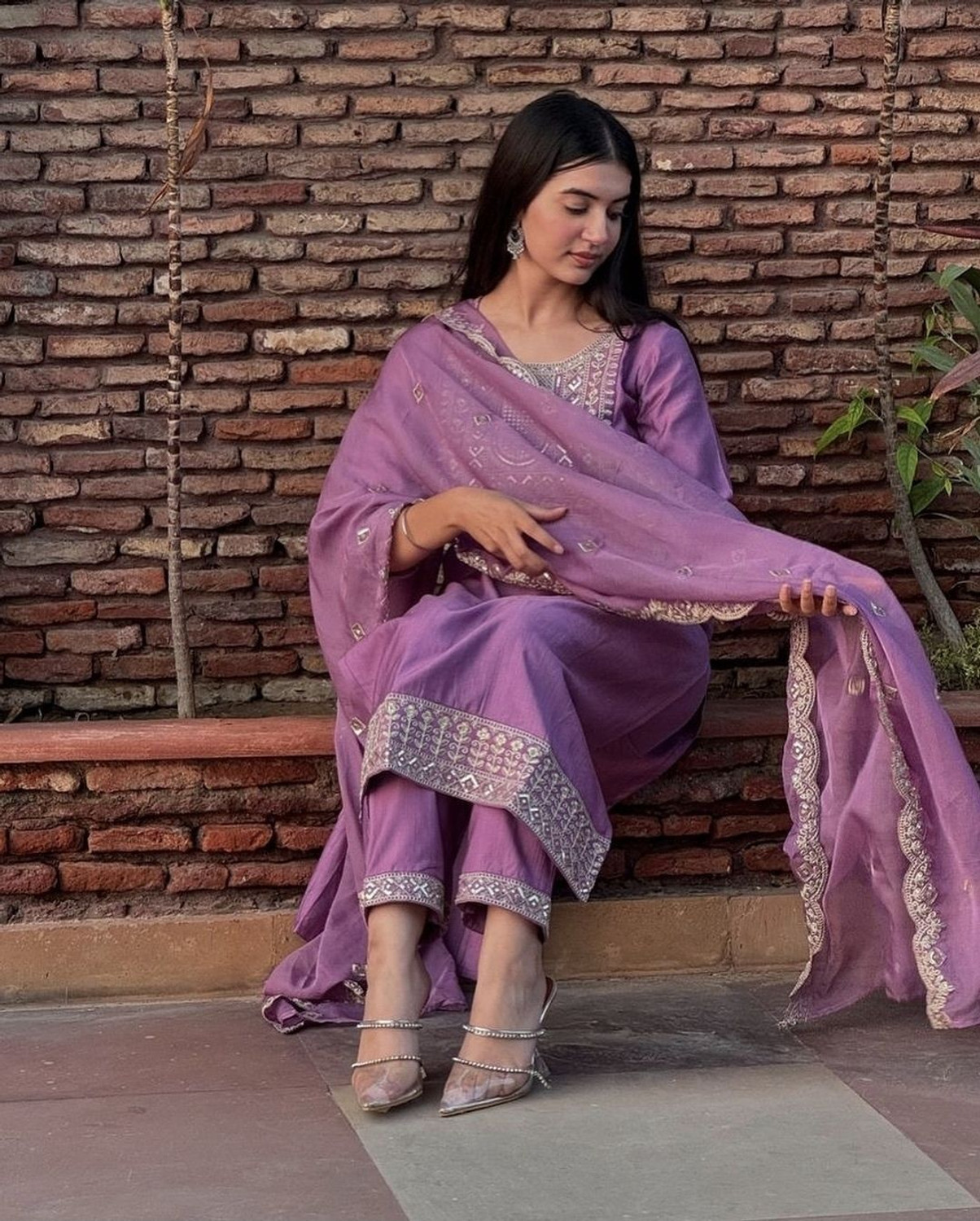 Image of KACHIBA Embroidered Kurta, Trouser /Pant & Dupatta Set