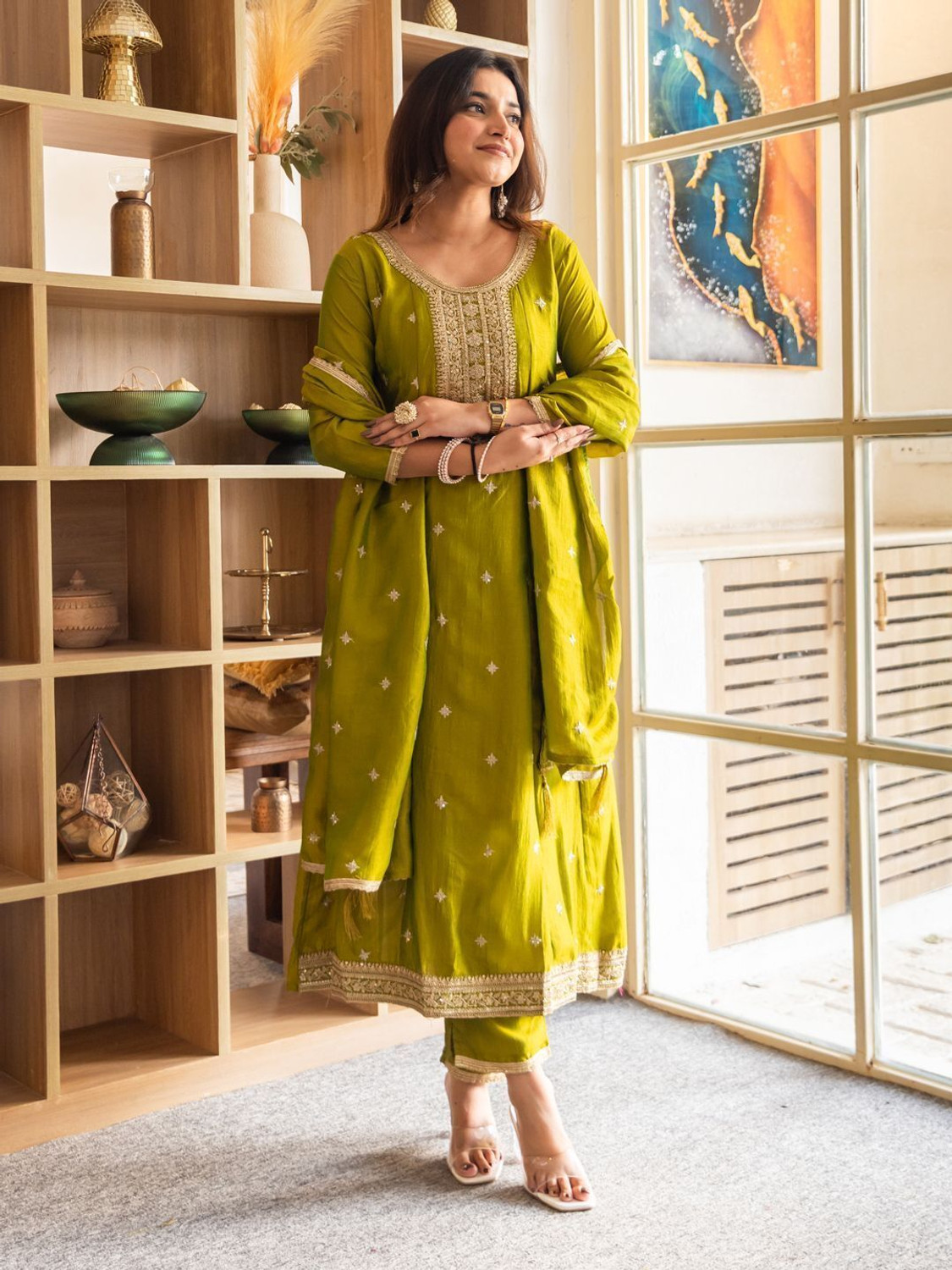Image of VredeVogel Embroidered Kurta, Trouser /Pant & Dupatta Set