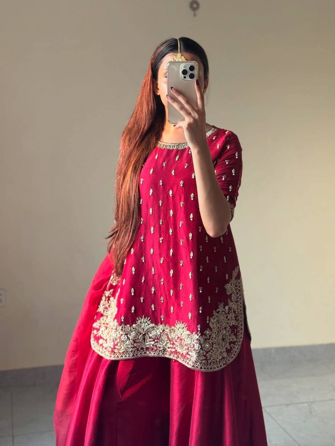 BYRI Embroidered Kurta, Palazzo & Dupatta Set
