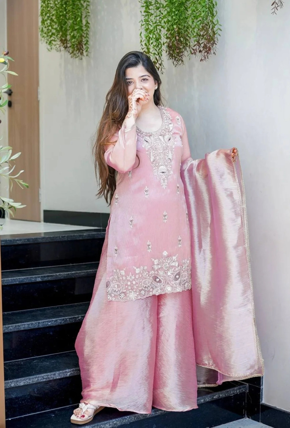 Image of ZONFAB Embroidered Kurta, Sharara & Dupatta Set