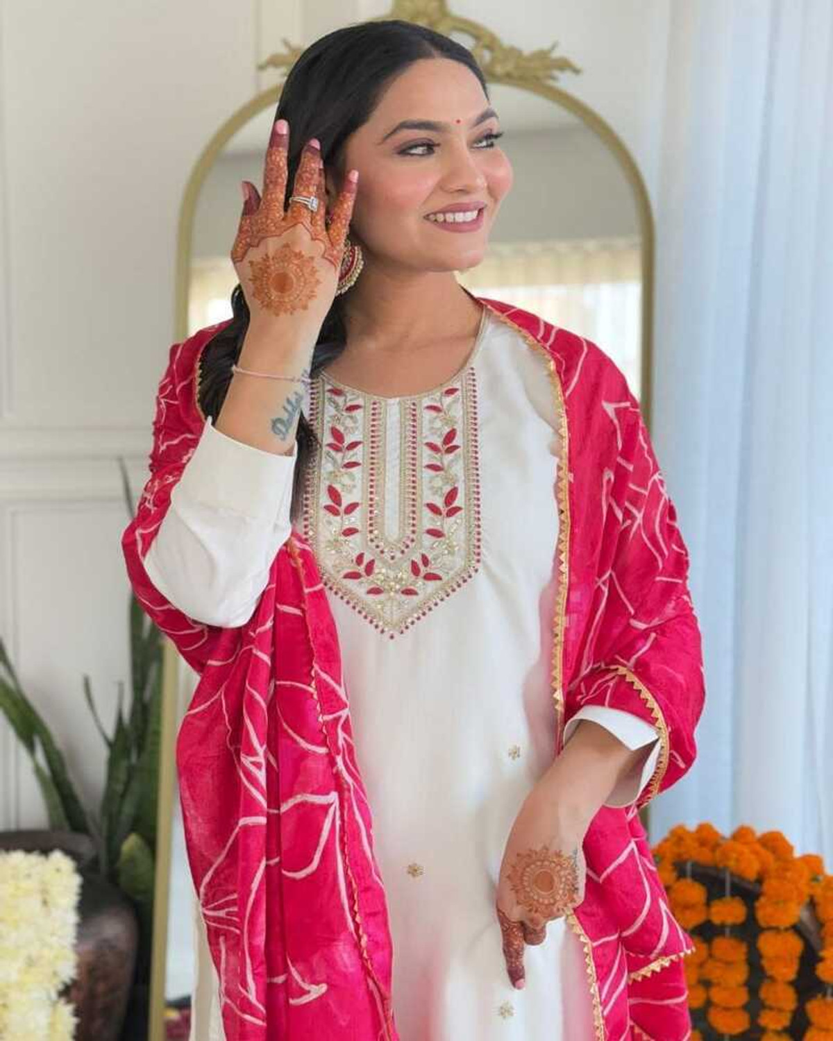 Image of Nejadhari Fshion Embroidered Kurta, Trouser /Pant & Dupatta Set