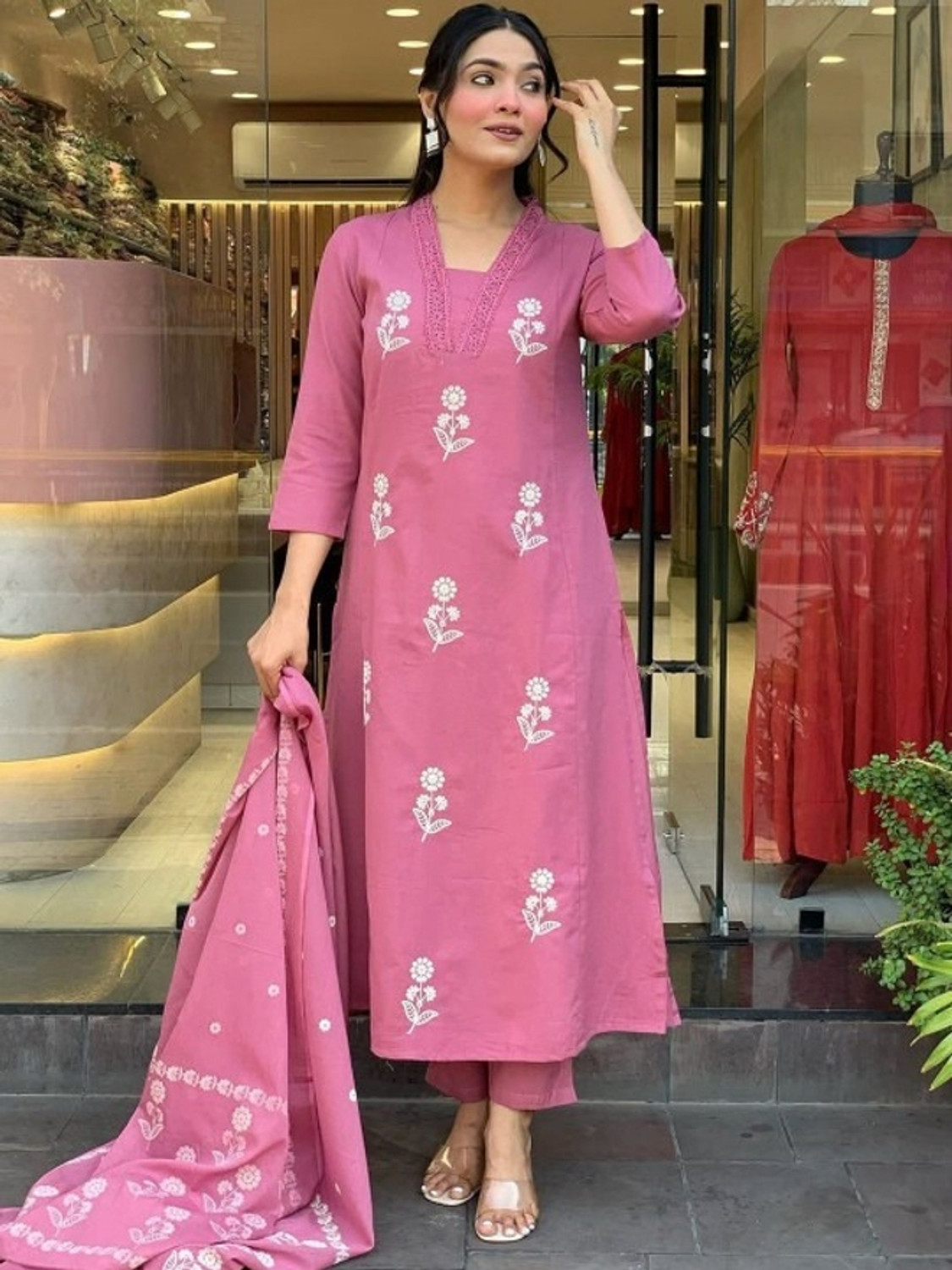 Image of Dholiwal Fashion Embroidered Kurta, Palazzo & Dupatta Set